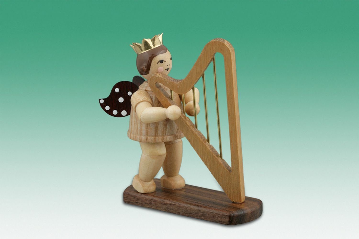 Engelfigur Holzfigur Musikengel mit Harfe und Krone Höhe 6,5cm NEU