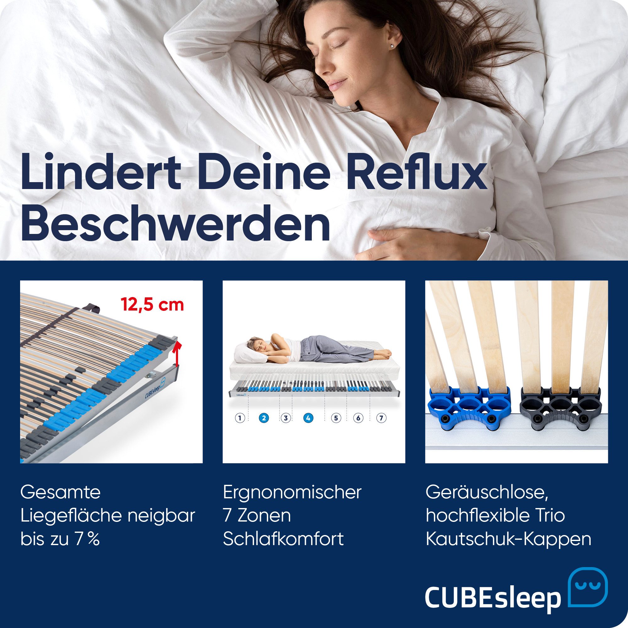 Lattenrost Pure Anti-Reflux, CUBEsleep, Kopfteil verstellbar, Anti Reflux Lattenrost, Made in Germany
