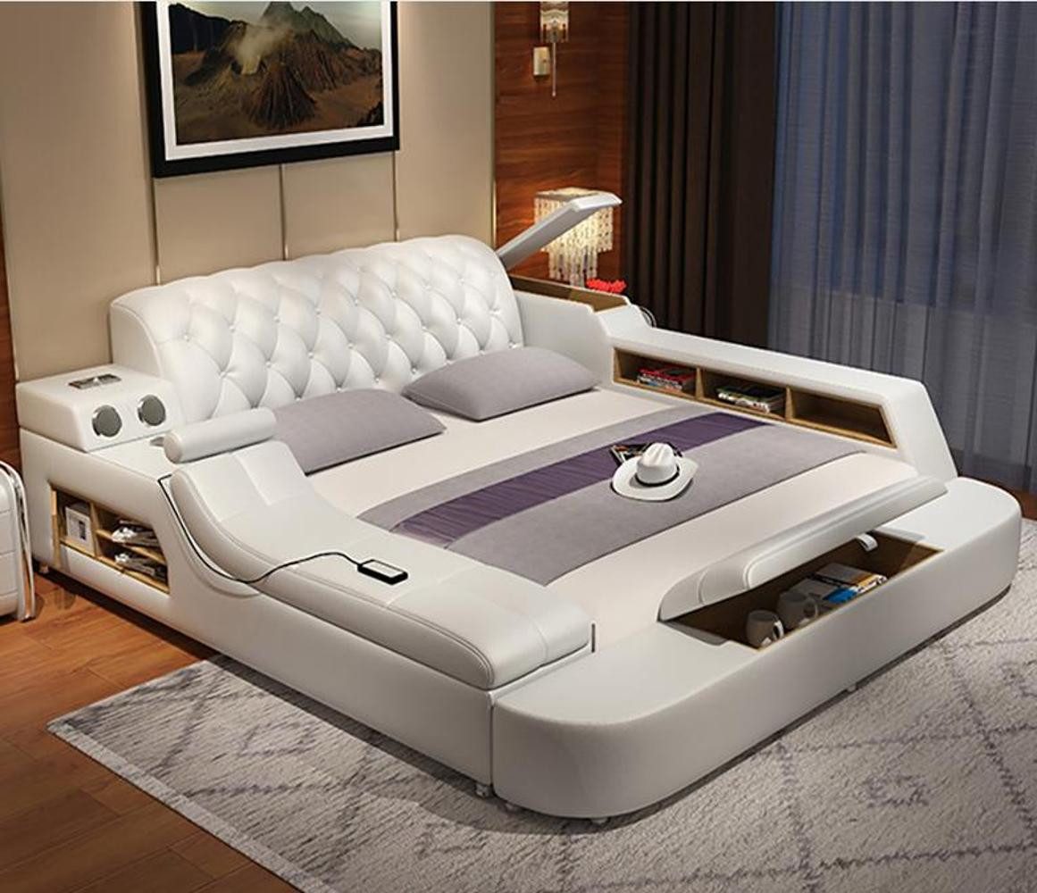 Xlmoebel Multimediabett Großes Lederbett mit vielseitigem Design und praktischen Funktionen (Multifunktions Bett), Hergestellt in Europa