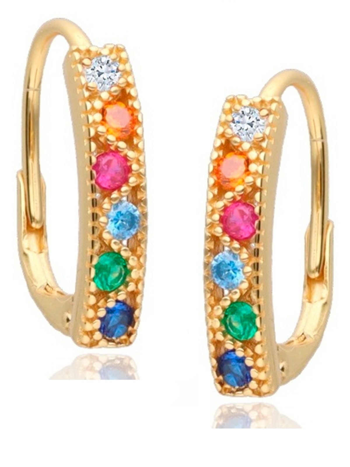 Goldene Hufeisen Paar Creolen Creolen Gold Bunte Zirkonia 925 18k Gelbgold günstig online kaufen