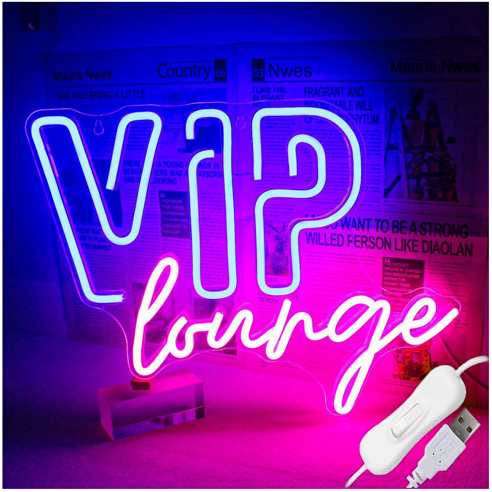 JIBENNEON LED Lichtleiste Neonsign Lampe VIP Lounge Vice City LED Dekolicht, VIP Lounge, LED fest integriert, 2M Kabel-USB Neon Schild Acrylrückwand