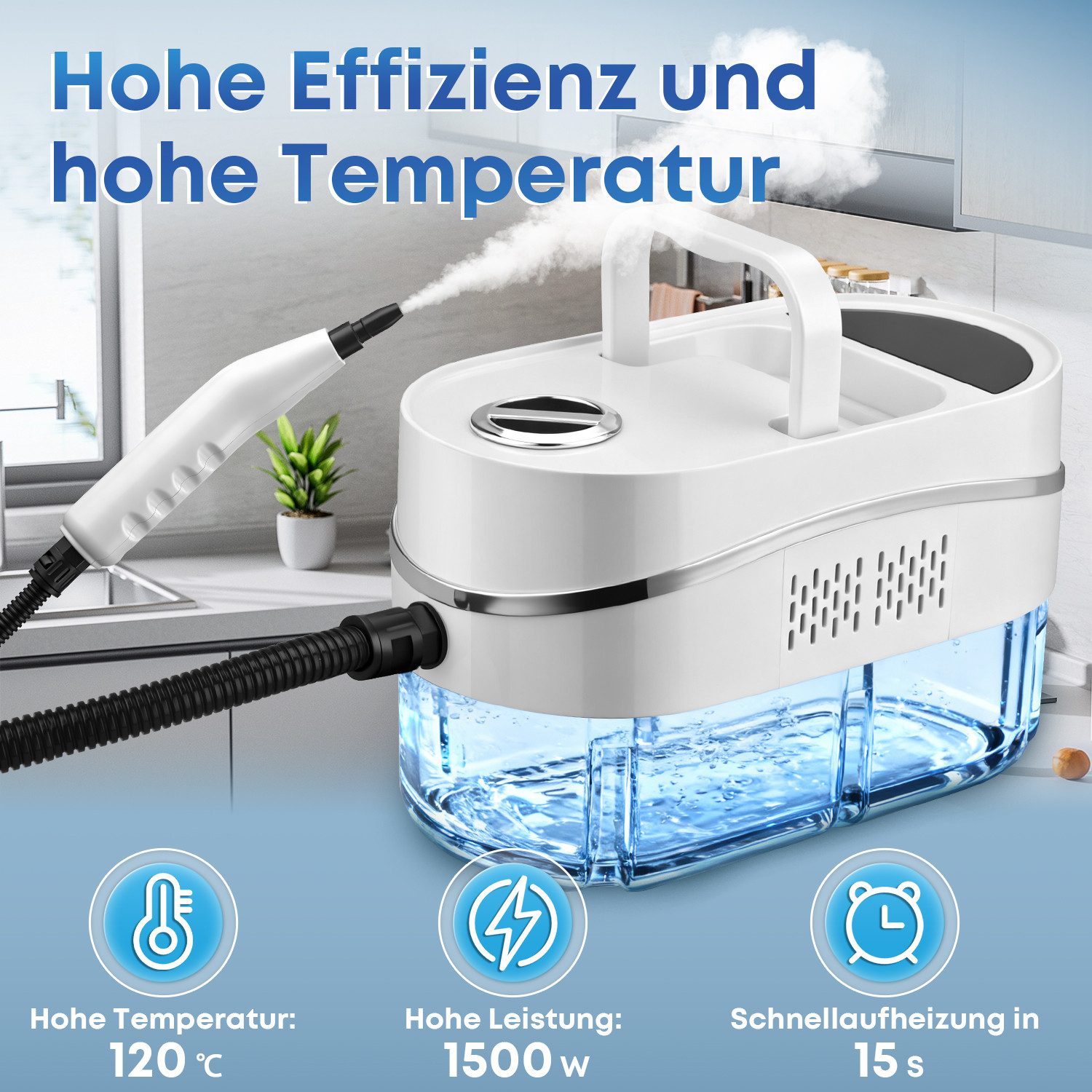 CkeyiN Pro Handdampfreiniger Handdampfreiniger,1200 ml Tank,Dampfreiniger für Alles,Handgerät, 1500 W, mit 8 Aufsätzen,für Boden, Küche, Fenstern,Badezimmern, Autos