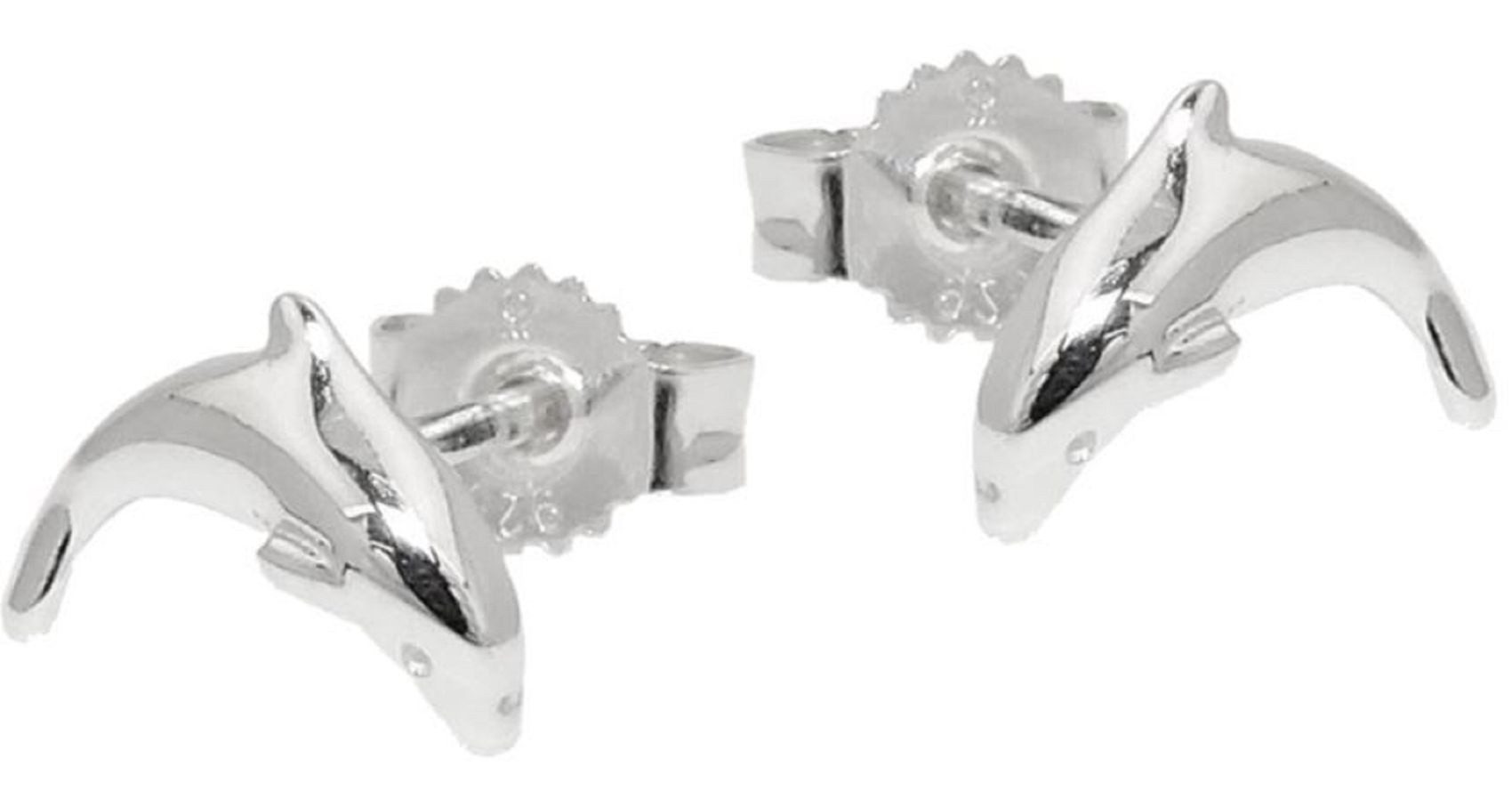 Paar Ohrstecker Ohrringe springender Delfin glänzend 925 Silber 10 mm kl. Schmuckbox