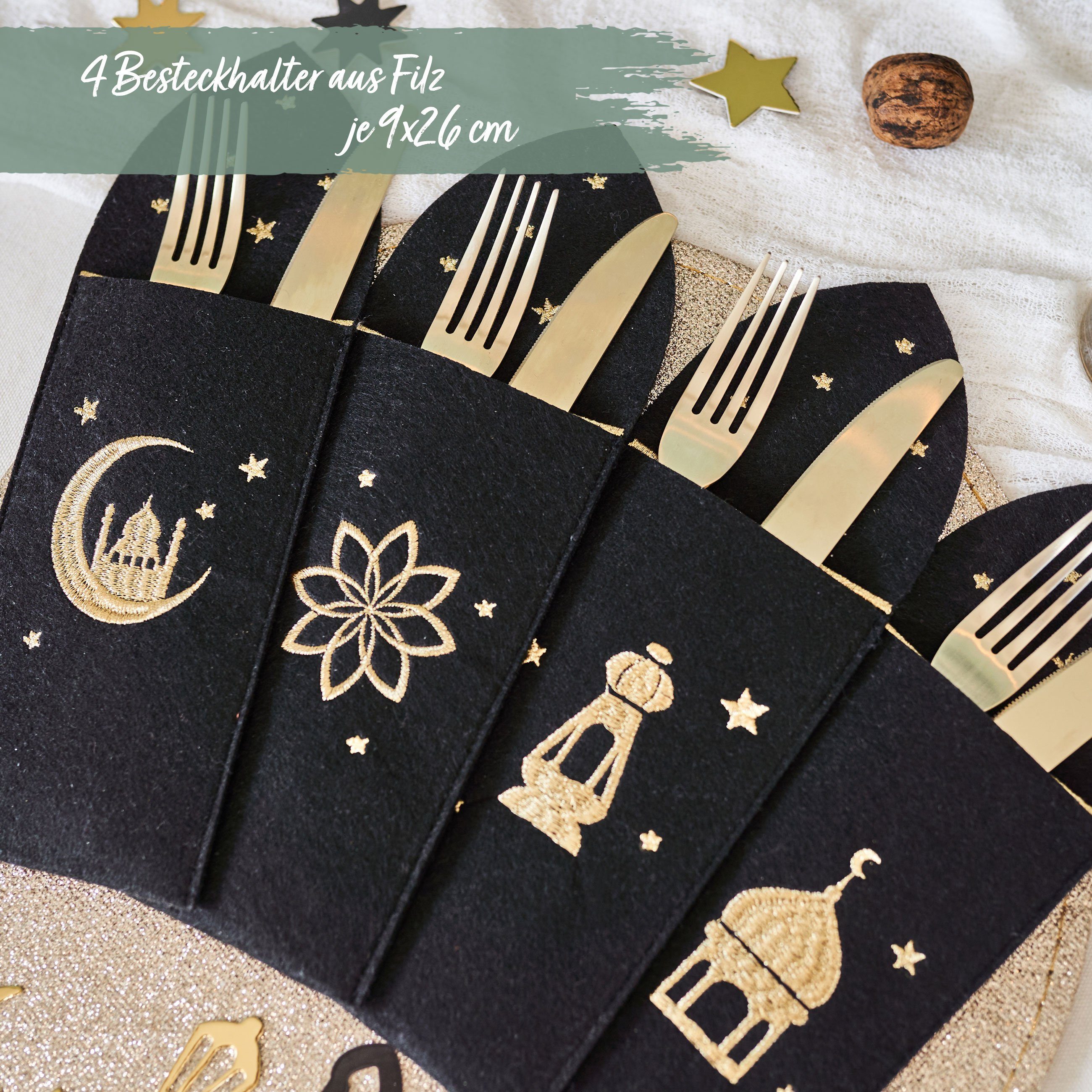 PAPIERDRACHEN Besteckhalter Besteckhalter für das Ramadan Fest - einzigartige Tischdekoration, wunderschöne Bestickung