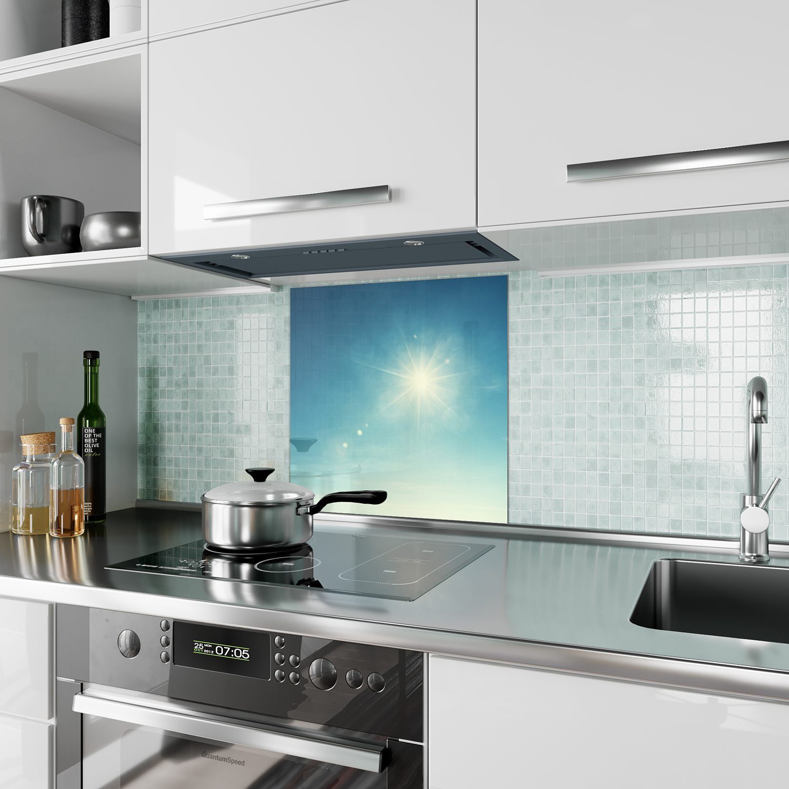 Primedeco mit Motiv Sonne Küchenrückwand Himmel Spritzschutz und Glas Küchenrückwand