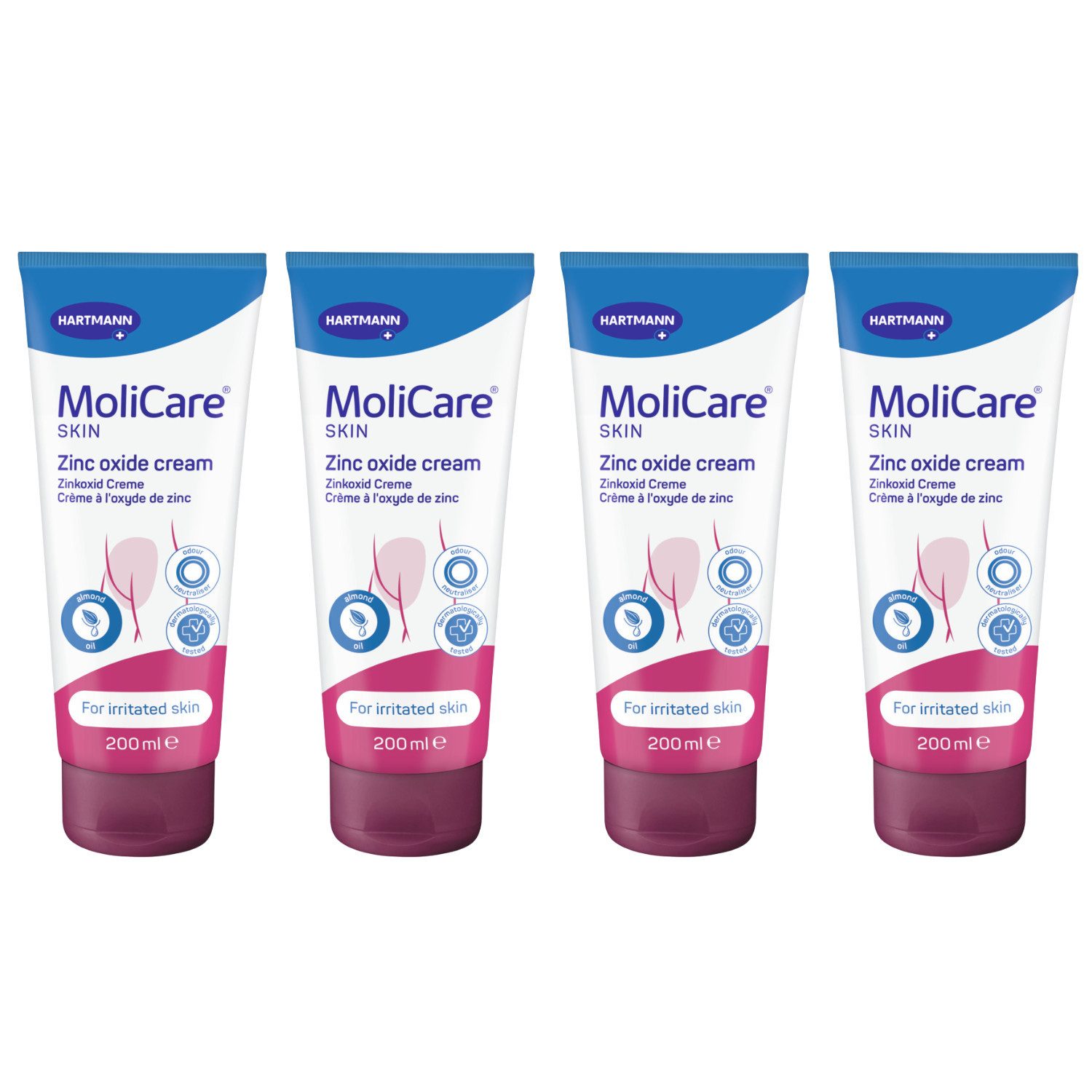 Molicare Hautpflegegel HARTMANN MoliCare Skin Zinkoxidcreme 4 x 200 ml Einzelartikel, 1-tlg., 21 % Zinkoxid, hautberuhigend