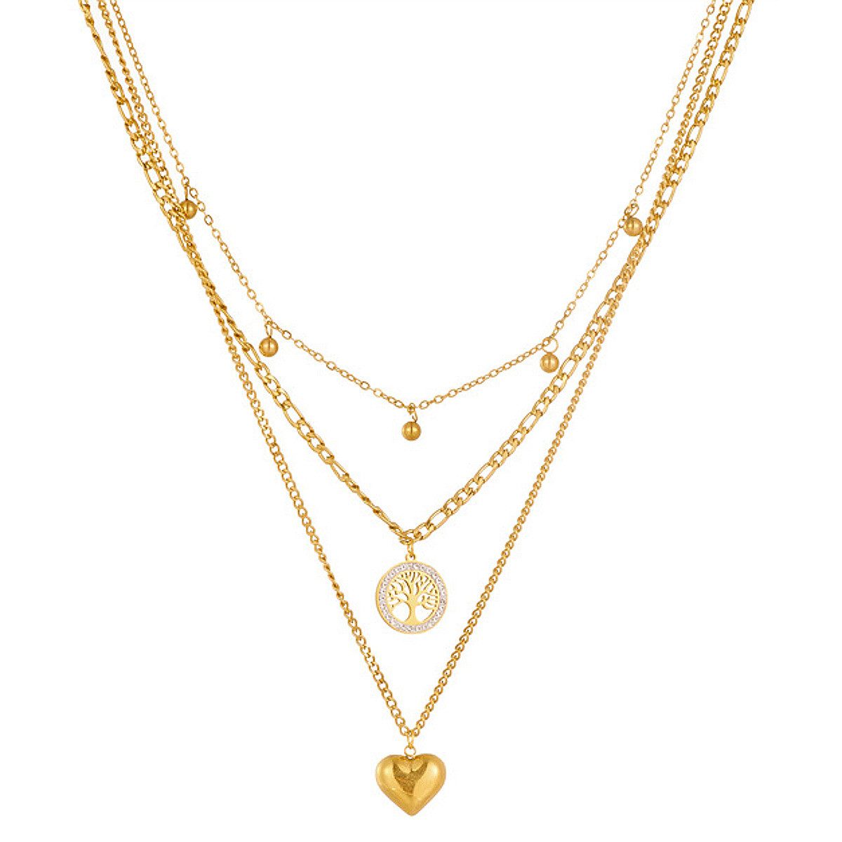 Kette mit Anhänger Layering Halskette Damen Gold Herz Lebensbaum