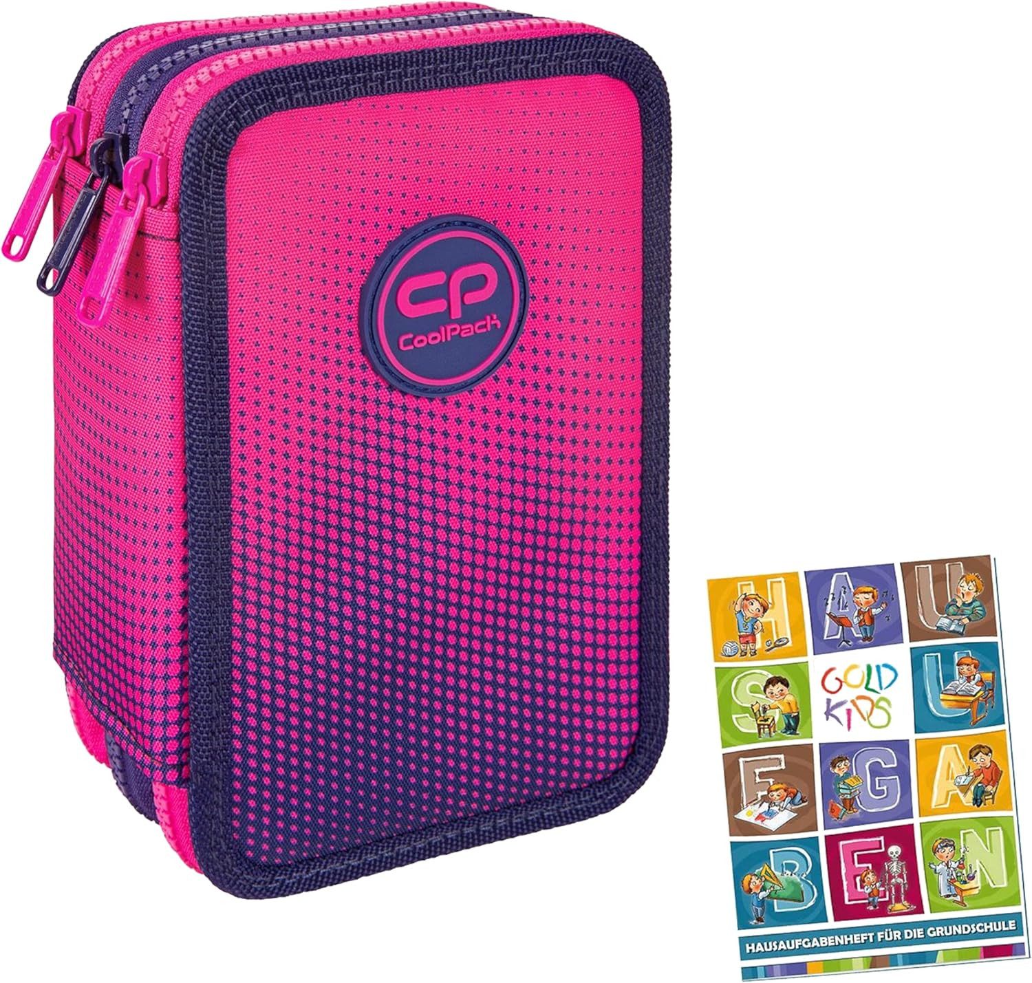 GOLDKIDS Federmäppchen Federtasche 3-fache Federmappe 46-teilig, (gefüllte Schüleretui Stifte und Pinsel, 1-tlg., inkl. Aufgabenheft Federbox Etui), Stiftetasche Schlamper-Etui Schul-Etui Frape