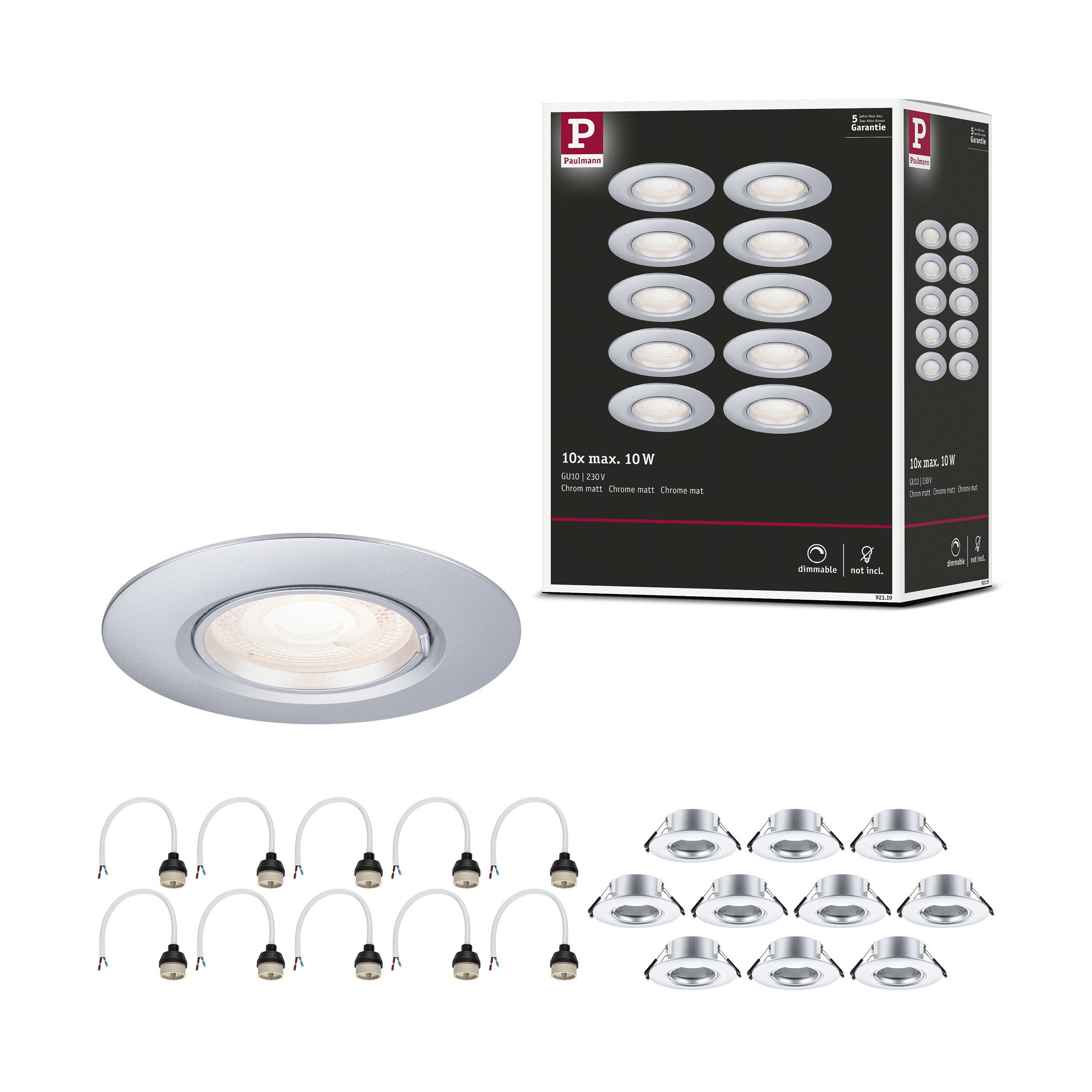 Paulmann Einbauleuchte Einbauleuchte 10er-Set starr rund 90 mm GU10 max. 10x10W 230V dimmbar
