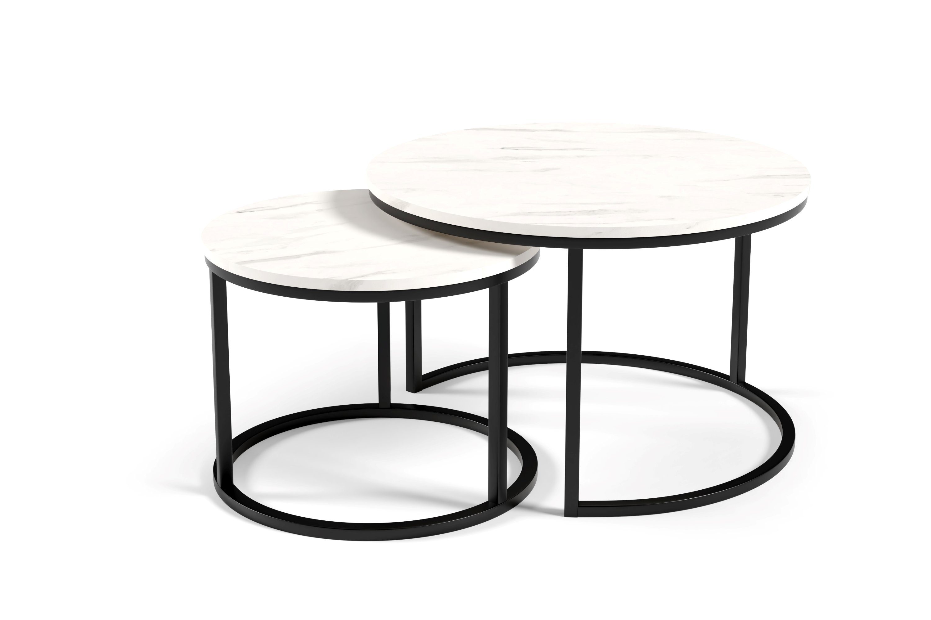 und marmor/schwarz Laminierte Tischplatte, Rund 75cm Polini Couchtisch kratzfeste Home DOKKUM, hitzebeständige, Couchtisch-Set und 58cm stoß- 2-teilig Tisch