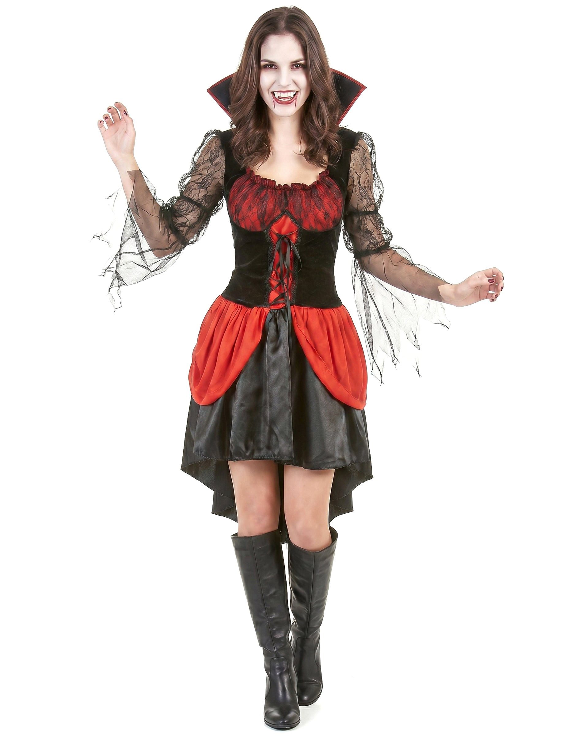 Kostüm Aufreizende Vampirlady Halloween-Damenkostüm schwarz-rot