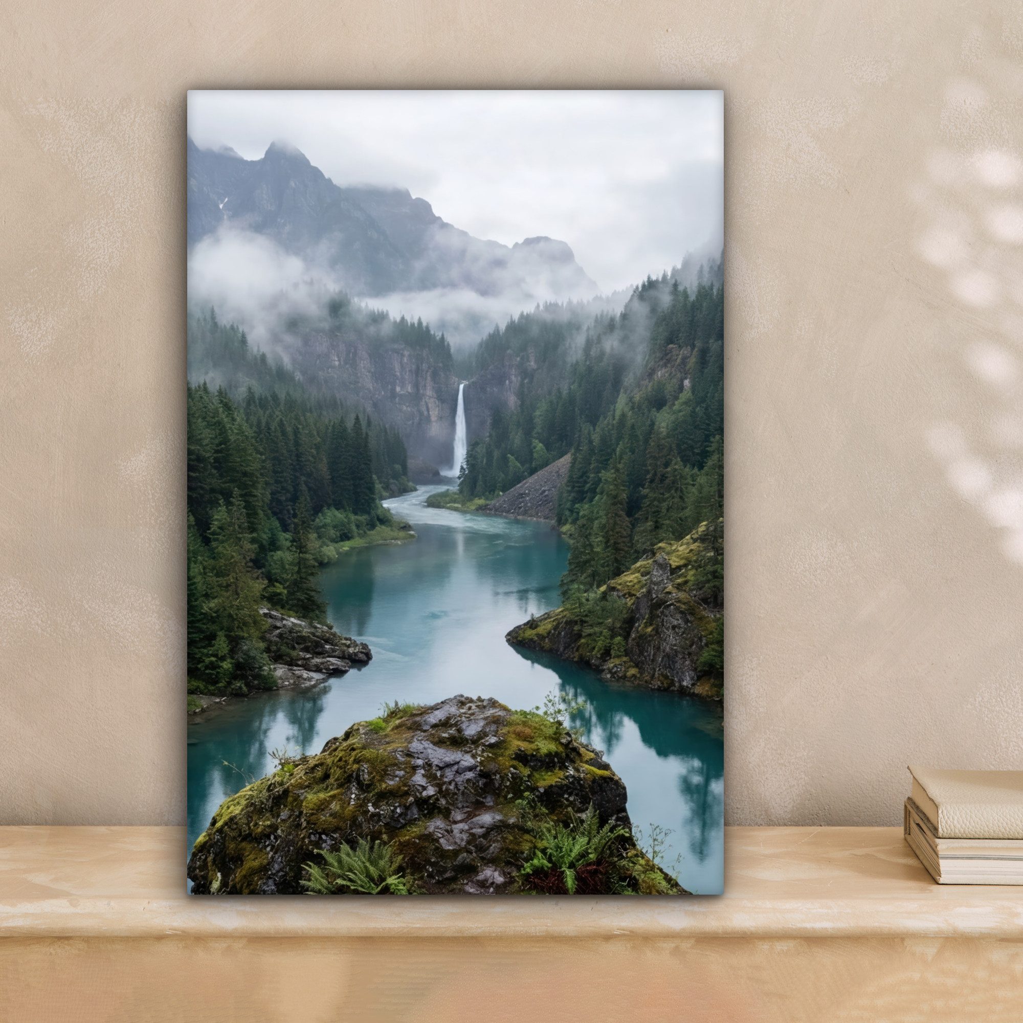 OneMillionCanvasses® Leinwandbild Wasserfall - Bäume - Berge, Fotodruck (1 St), Leinwand Canvas Wandbild, Wanddekoration 20x30 cm – Bild 2 von 5