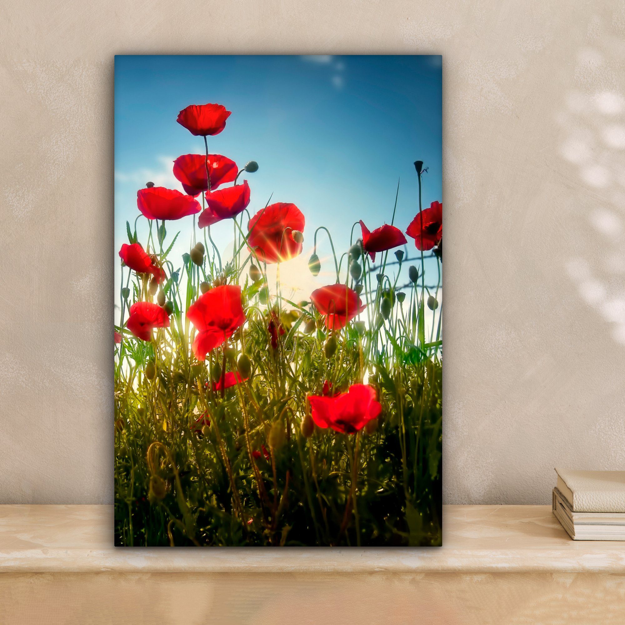 OneMillionCanvasses® Leinwandbild Mohnblumen - Toskana - Sonne - Rot - Blau günstig online kaufen