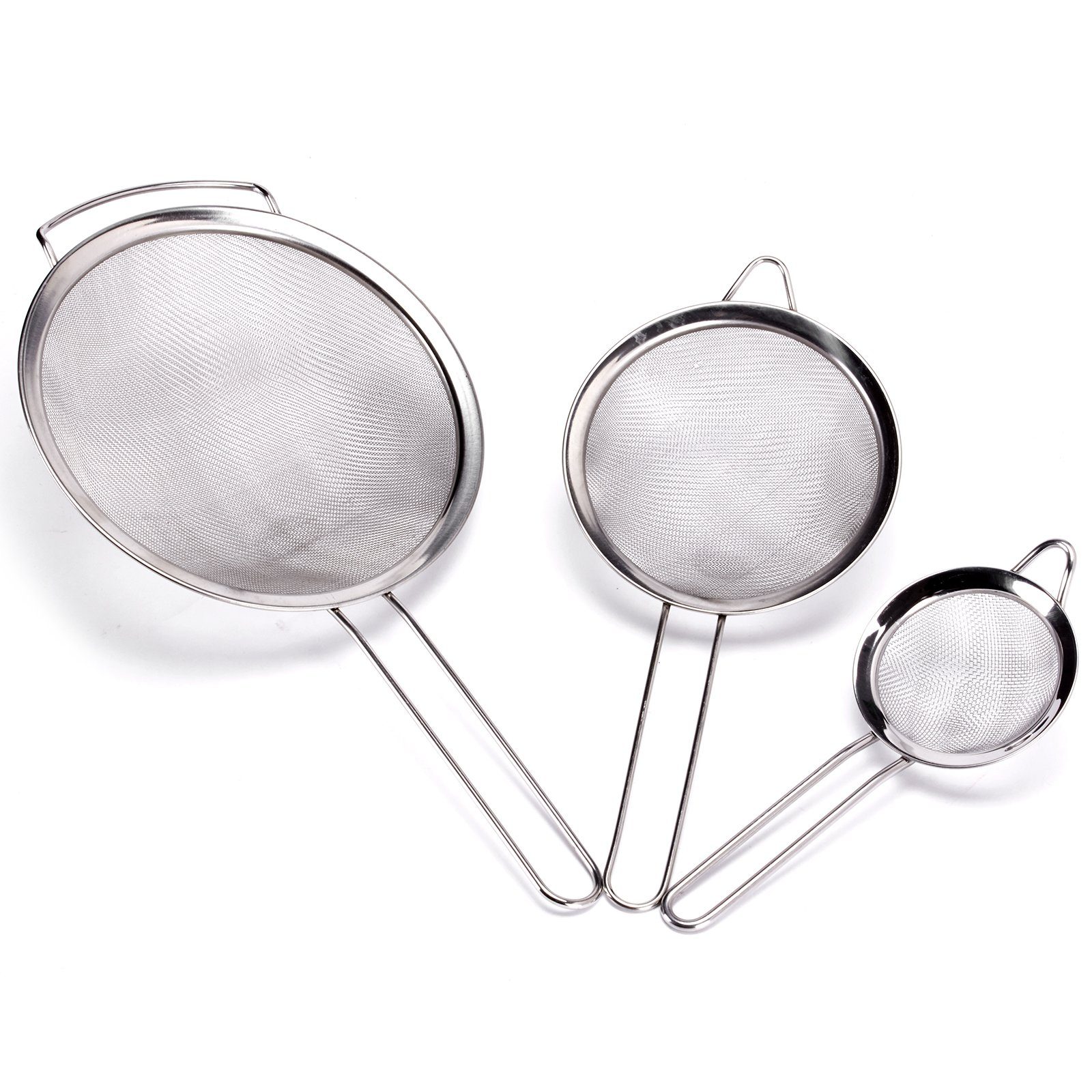 MSV Küchensieb SIEB-SET, rostfreier Edelstahl Inox, (3-tlg. Kombi-Set in 3 Größen, 3-St), Perfekt zum Abtropfen, Seihen oder Passieren, rostfreier Edelstahl Inox, silber, glänzend, Größen Ø 8 cm, 14 cm und 18 cm