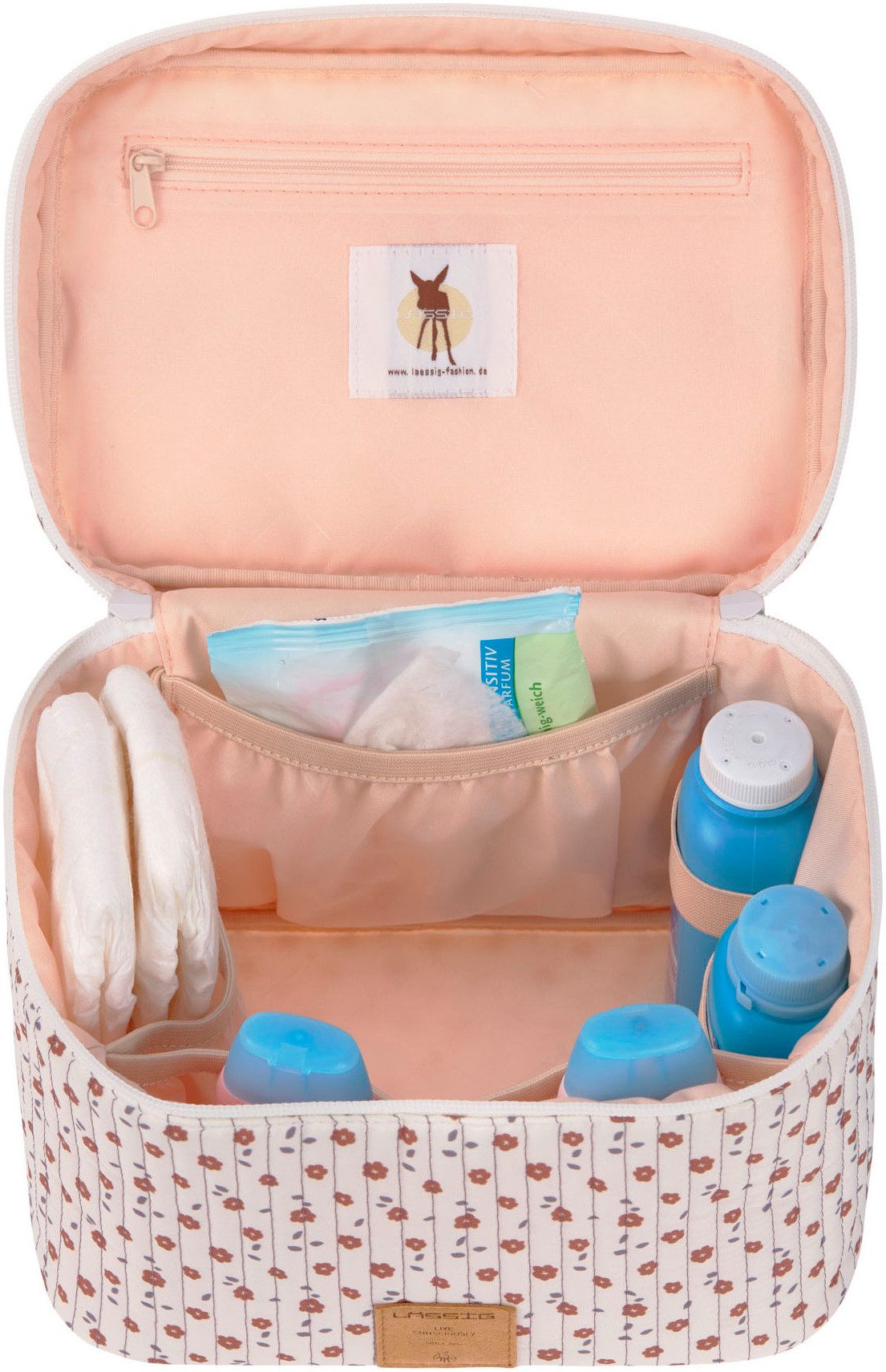 LÄSSIG Wickeltasche Flowers White, Wickeltisch Organizer, PETA-approved vegan