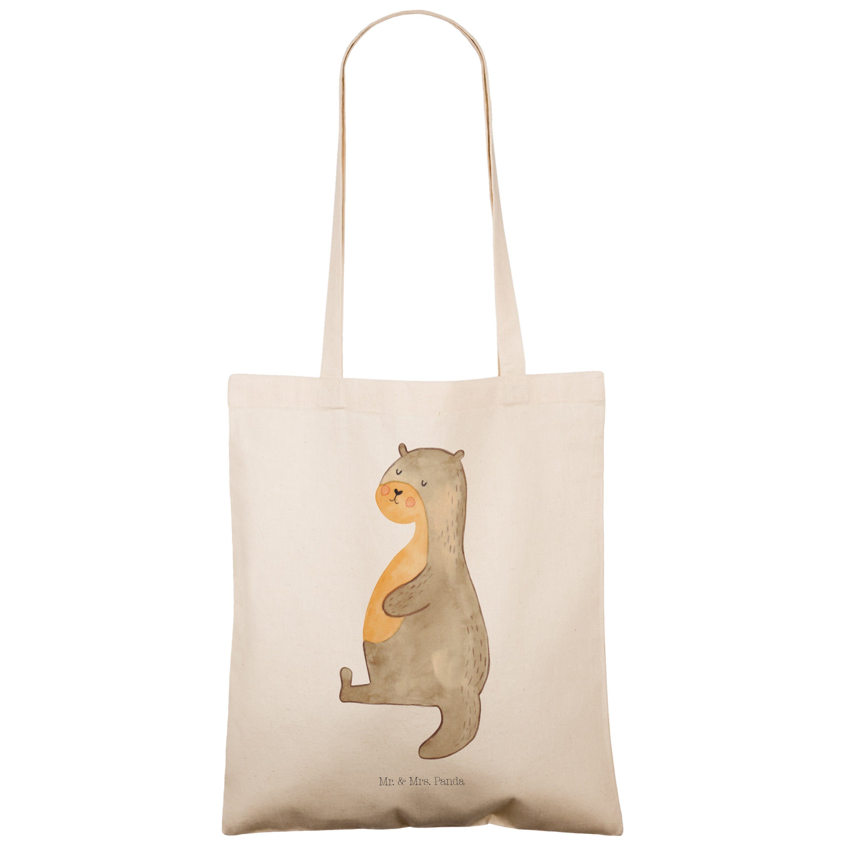 Geschenk, Fischotte & Bauch Mr. Tragetasche (1-tlg) Transparent Otter - Einkaufstasche, Mrs. Panda - dick,
