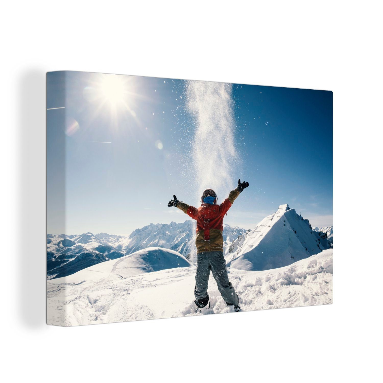 OneMillionCanvasses® Leinwandbild Kind mit Schnee in der Schweiz, (1 St), Wandbild Leinwandbilder, Aufhängefertig, Wanddeko, 30x20 cm
