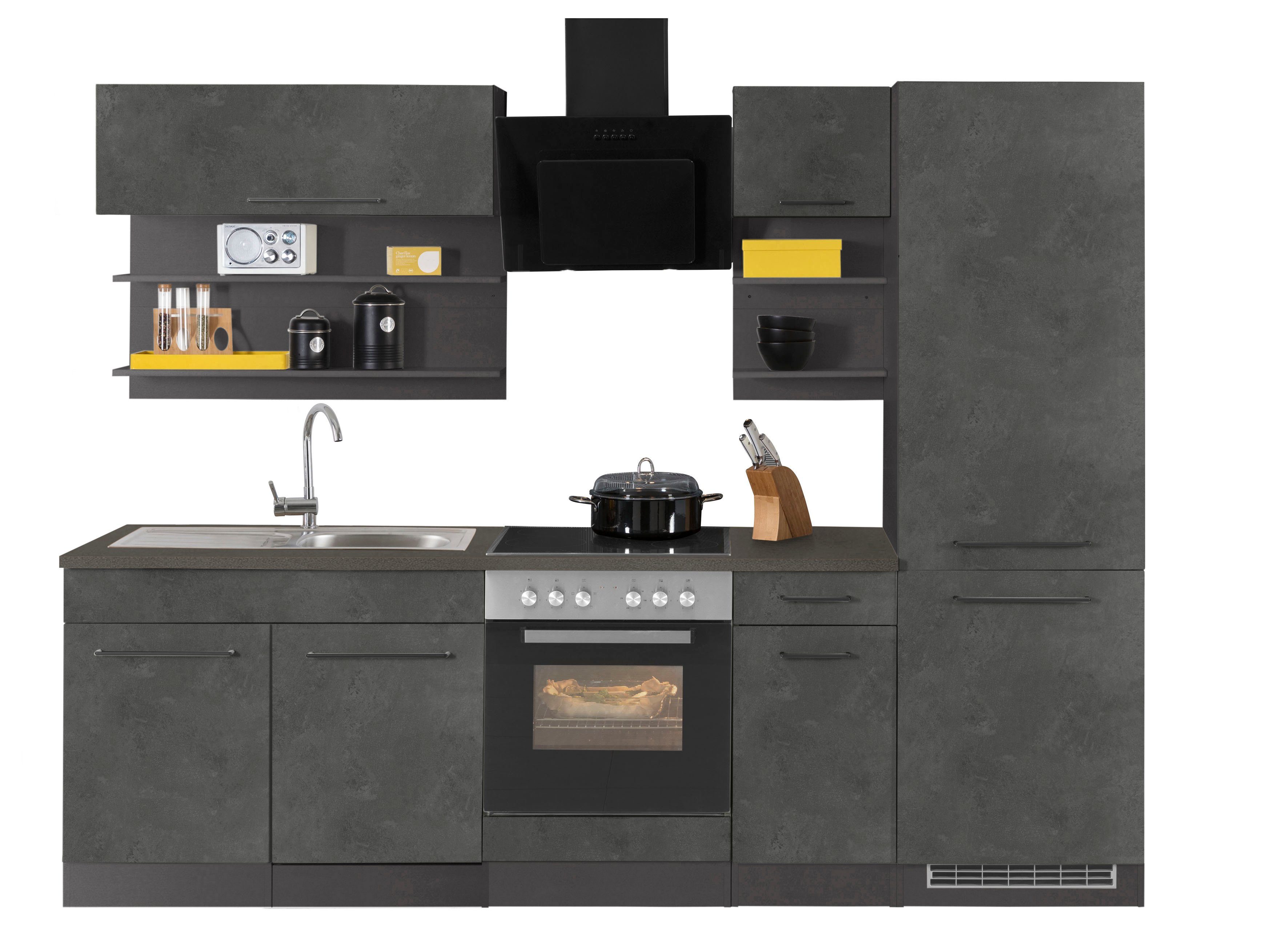 KOCHSTATION Küchenzeile KS-Tulsa, ohne E-Geräte, Breite 270 cm, schwarze Metallgriffe, MDF Fronten