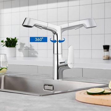 Auralum Spültischarmatur 360° Schwenkbar Küchenarmatur Ausziehbar Wasserhahn 2 Strahlarten mit Brause Ausziehbar