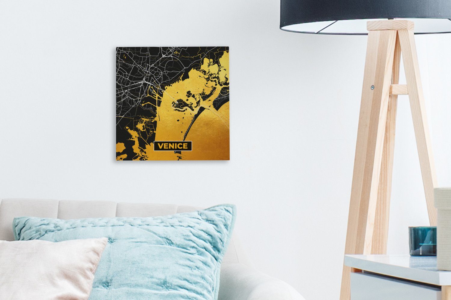 Wohnzimmer Stadt, Karte - Venedig für der (1 Gold - Bilder Leinwandbild Leinwand Karte - Schlafzimmer OneMillionCanvasses® St),