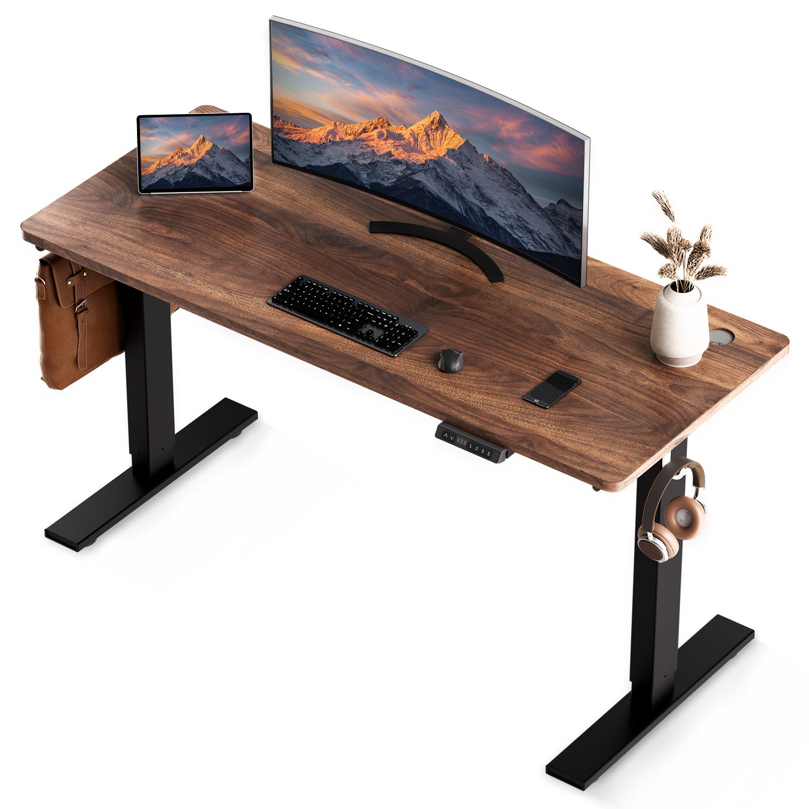 HOMAVO Schreibtisch Elektrisch höhenverstellbarer Schreibtisch Memory-Funktion (Sitz-/Steh-Erinnerung), USB/Typ-C, 120/140/180 cm, 18 mm Tischplatte