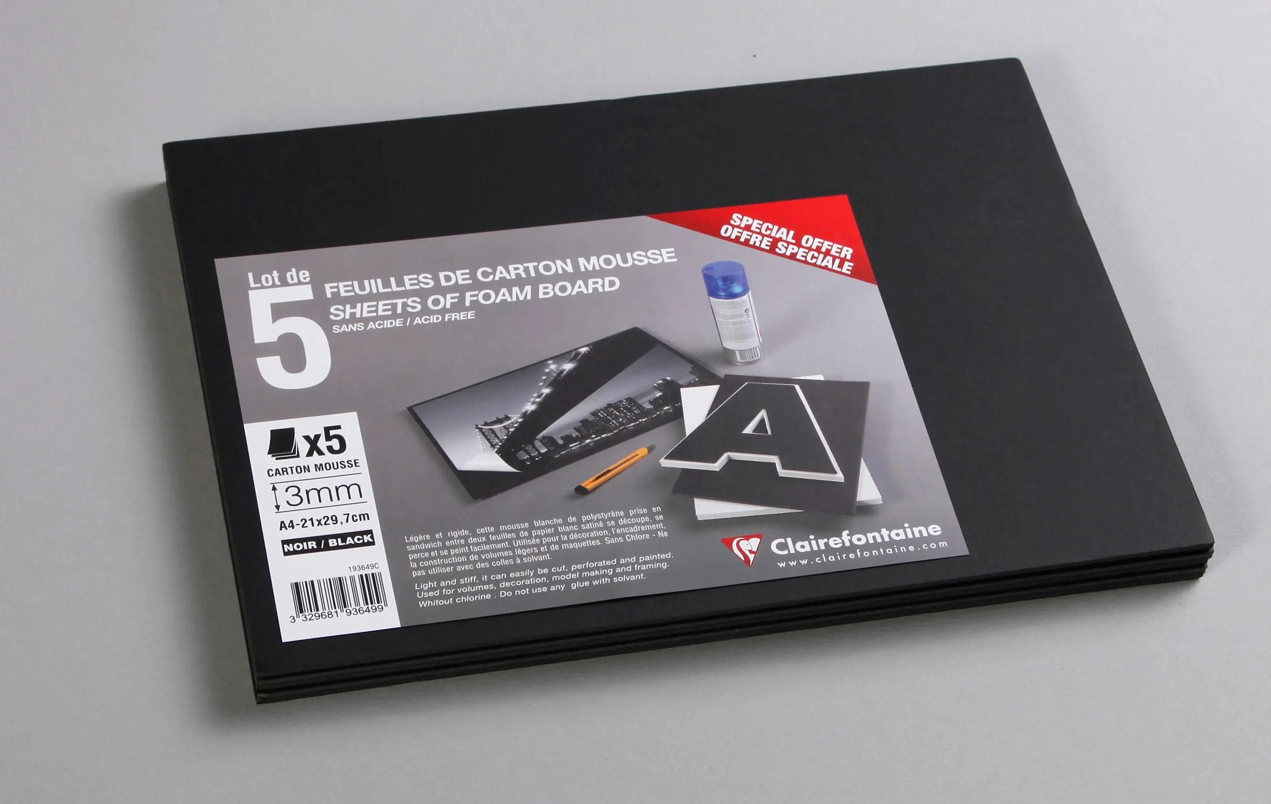 CLAIREFONTAINE Geschenkbox Schaumkarton 3,0 mm DIN A4 5 Bogen - Schwarz 193649C, Bögen Clairefontaine