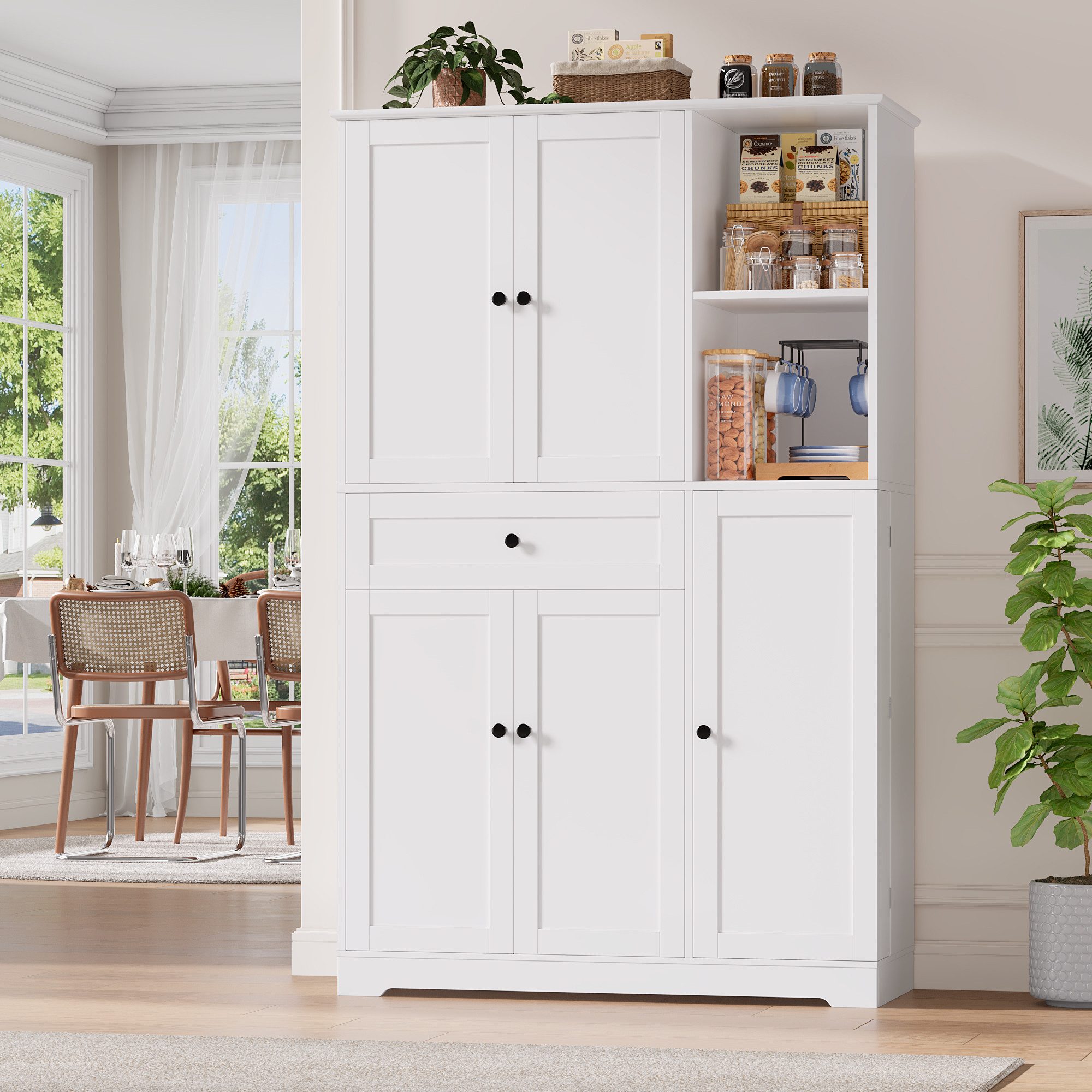 Homfa Mehrzweckschrank Küchenschrank mit Gewürzregal Buffetschrank Vorratsschrank mit 5 Türen und 1 Schublade 173x104x40cm
