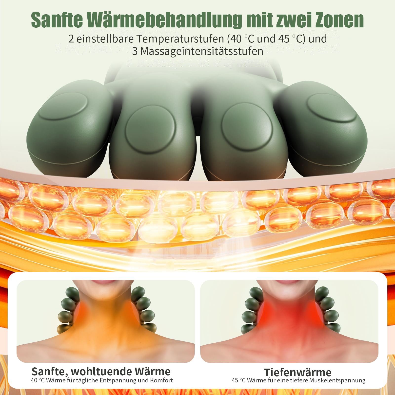 Kityhome Massagegerät 4D-Shiatsu Nacken-Massagegerät kabellos mit Wärmefunktion, Set, Massagegerät*1, USB-C-Ladekabel*1