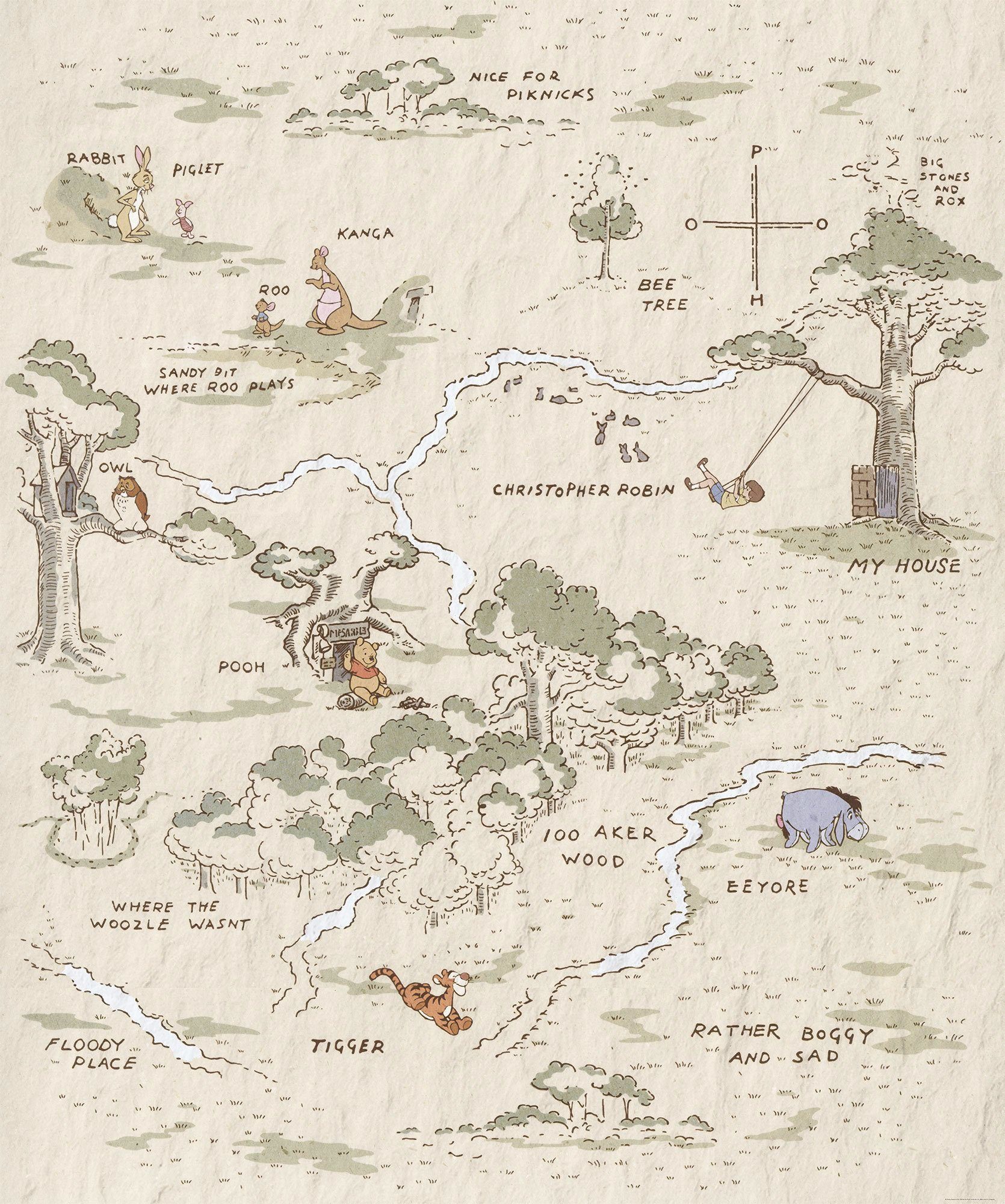 Komar Vliestapete Digitaldruck Vlies - Winnie the Pooh Map - Größe 200 x 240 cm, glatt, bedruckt, Kinderzimmer