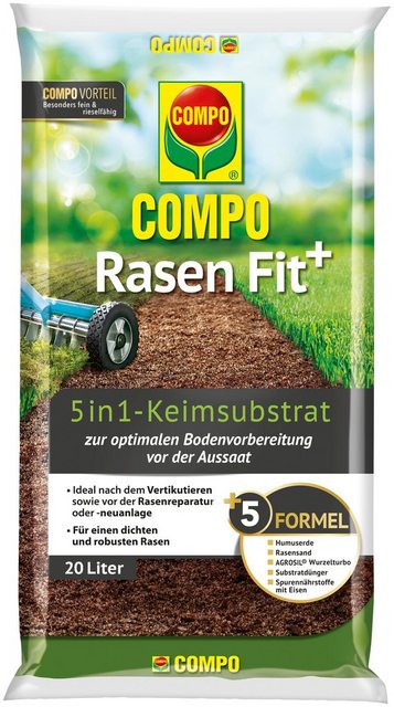 Compo Spezialerde »Rasen Fit+ 5in1«, Keimsubstrat, 20 Liter für 10 m²