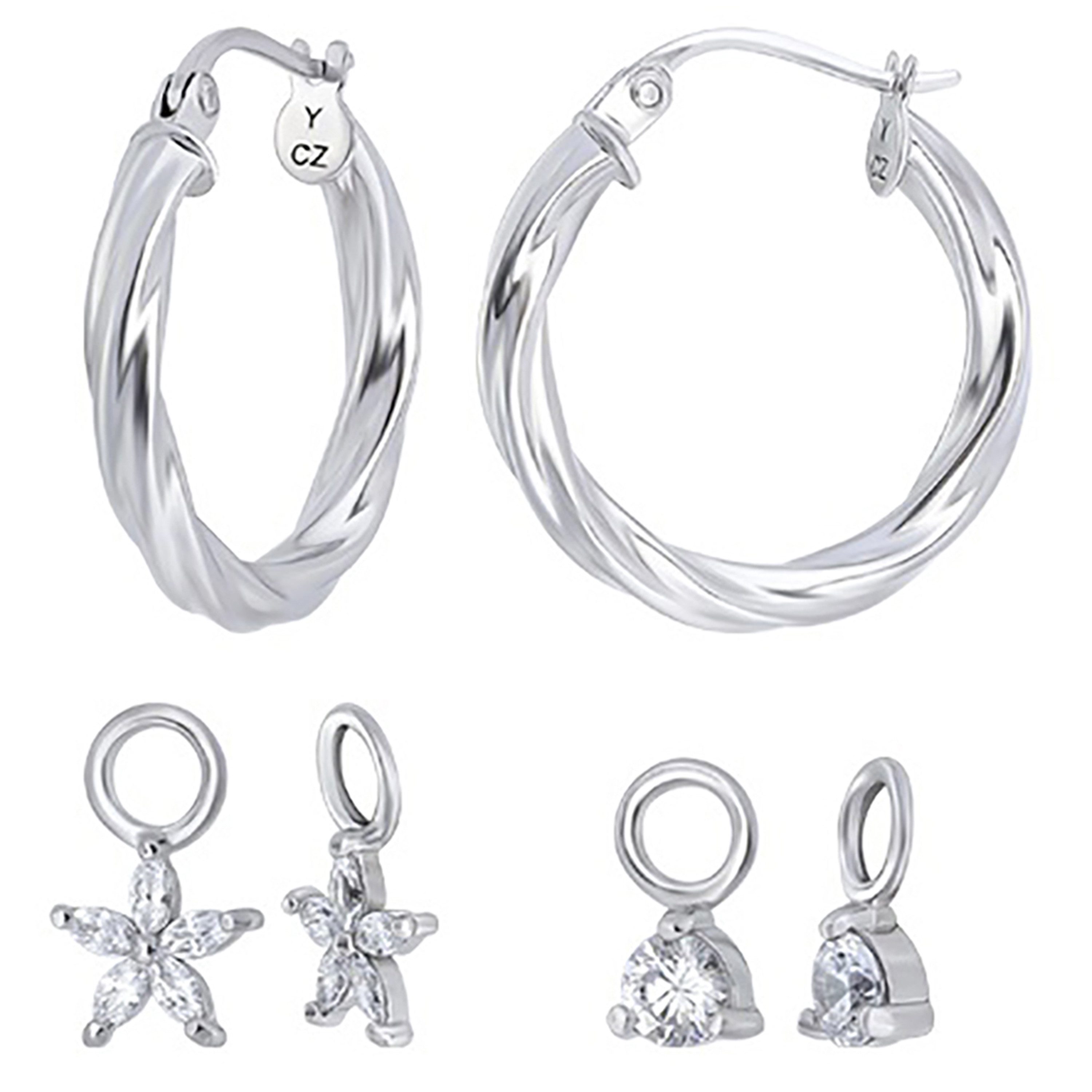 Paar Creolen Multipack Schmuck Geschenk Silber 925 Ohrschmuck Ohrringe Charm