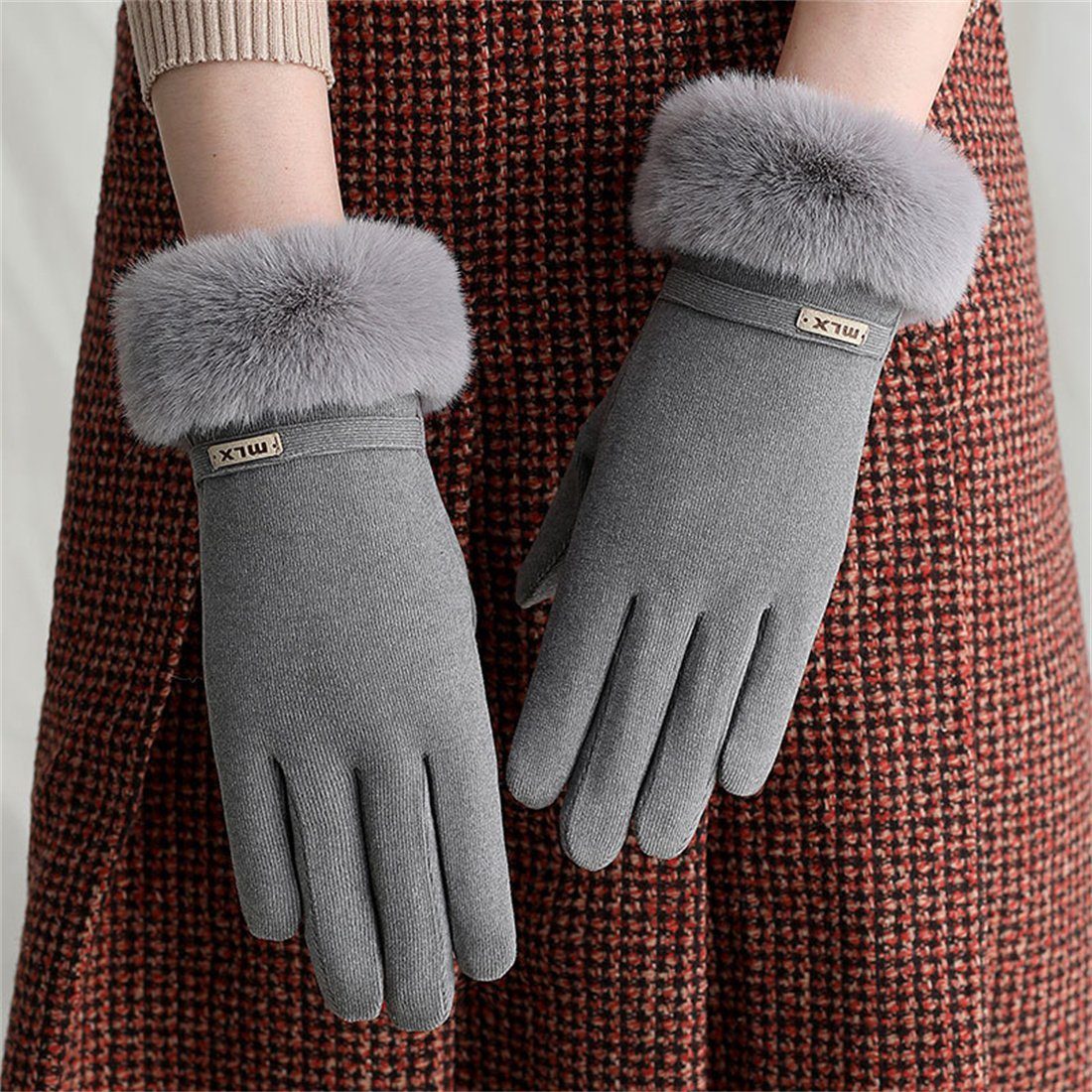 DÖRÖY Fleecehandschuhe Outdoor-Radhandschuhe für Frauen, gepolsterte warme Winterhandschuhe Grau