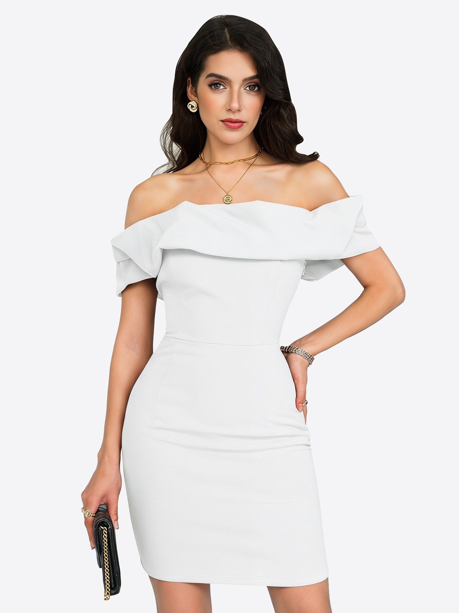 Imily Bela Minikleid Damen Schulterfreies Figurbetontes Sexy Kleid (Packung, 1-tlg., 1per-Pack) in Unifarbe