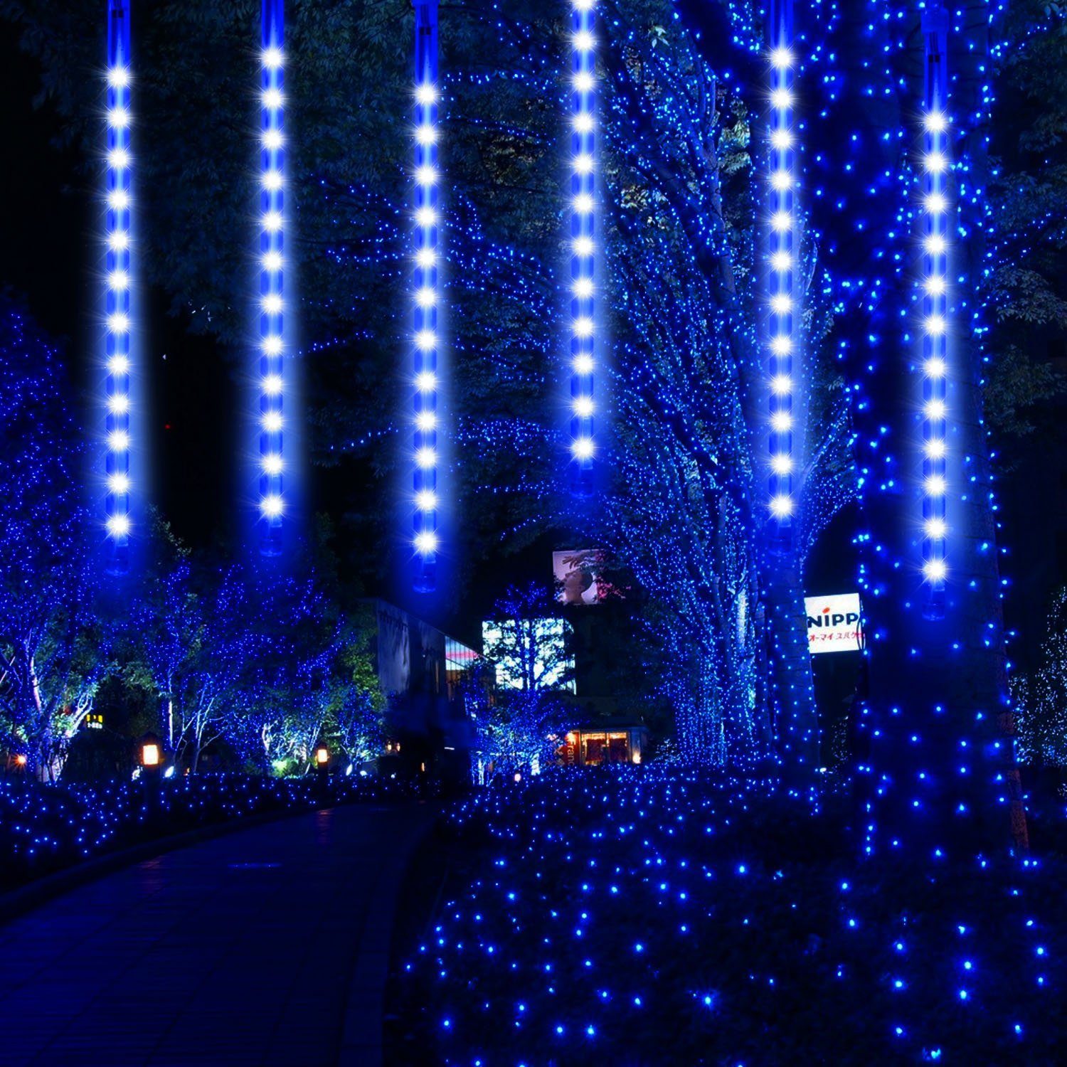 MUPOO LED-Lichtervorhang LED Meteorschauer-Lichterkette 30cm/50cm LED Lichterketten 8 Röhren, Niederspannung 4.4/6M Dekora