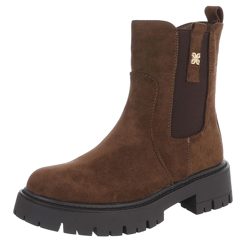 Ital-Design Damen Chelsea Stiefelette mit Profilsohle und Blockabsatz Plateaustiefelette (92497520) Blockabsatz Stiefeletten in Braun