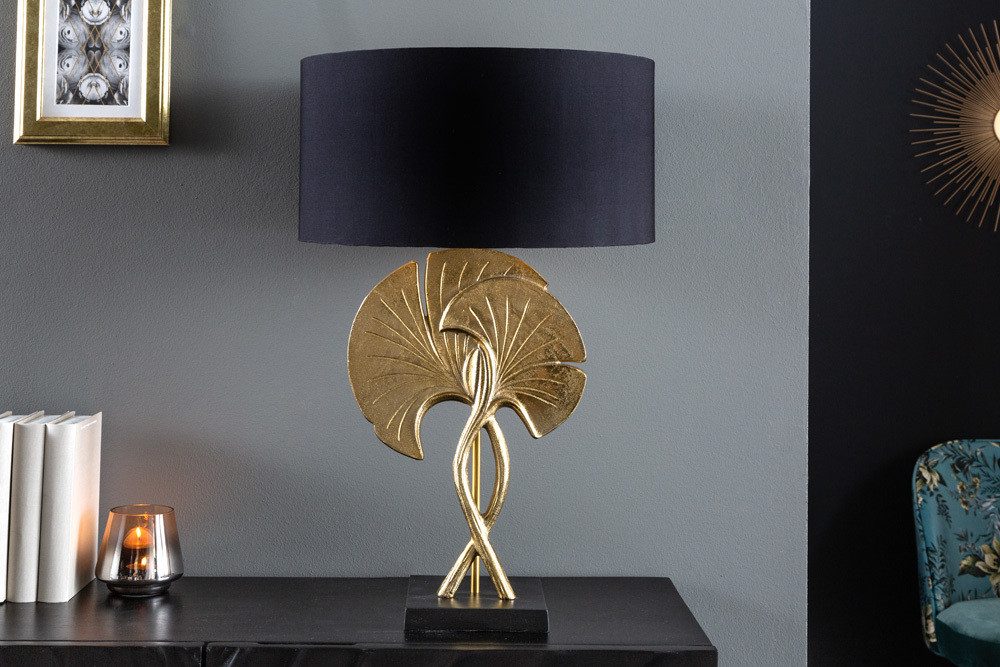 riess-ambiente Tischleuchte GINKGO 62cm schwarz / gold, Ein-/Ausschalter, ohne Leuchtmittel, Wohnzimmer · Metall · Baumwolle · Marmor · Modern