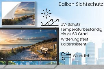 MuchoWow Balkonsichtschutz Sonnenuntergang - Strand - Düne - Gras - Bank (1-St) Balkon Sichtschutz 90x200, Windschutz für Zaun PVC, 200x90 cm