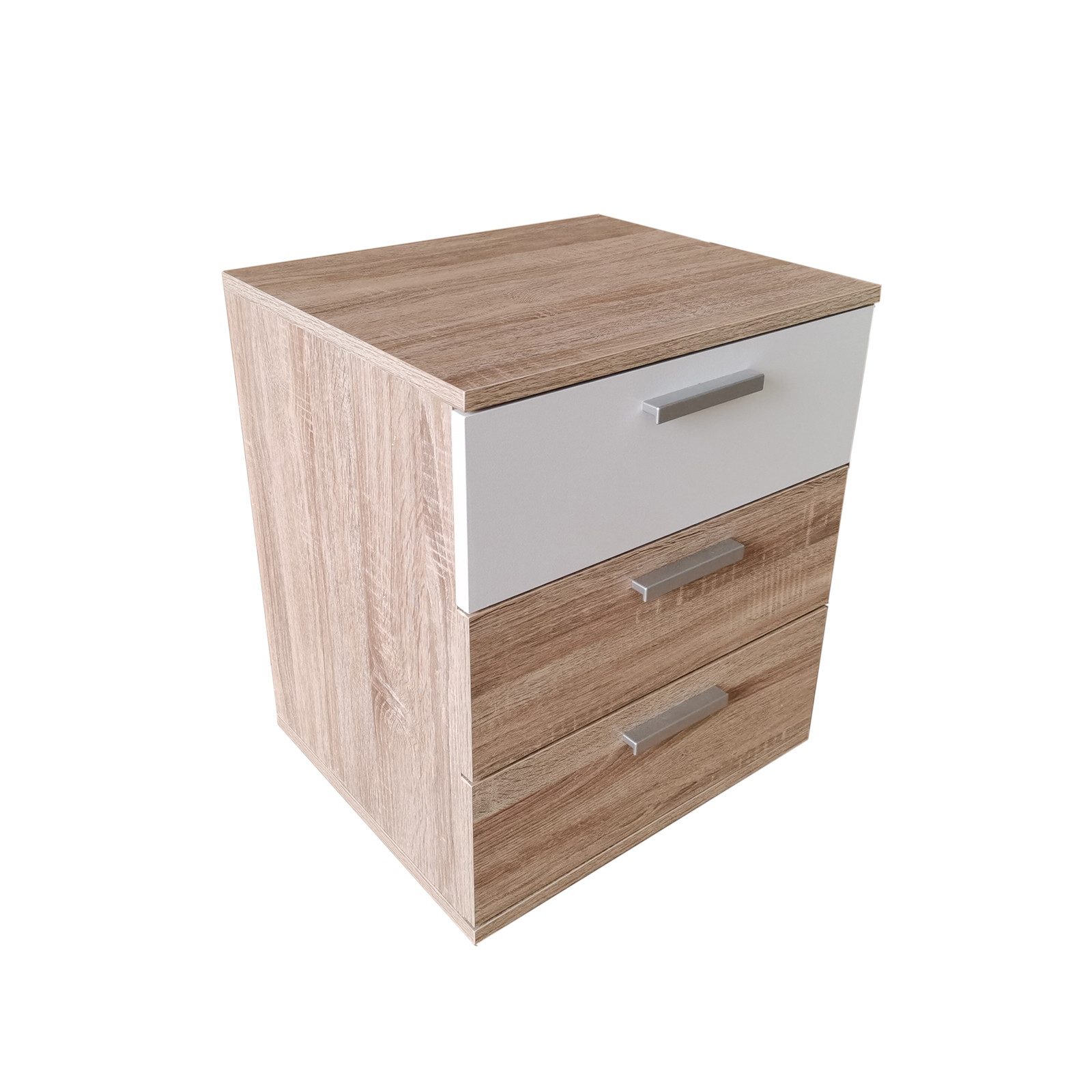 HTI-Living Nachtschrank Nachtkommode 3 Schubladen Nina Sonoma Weiß 2er-Set günstig online kaufen