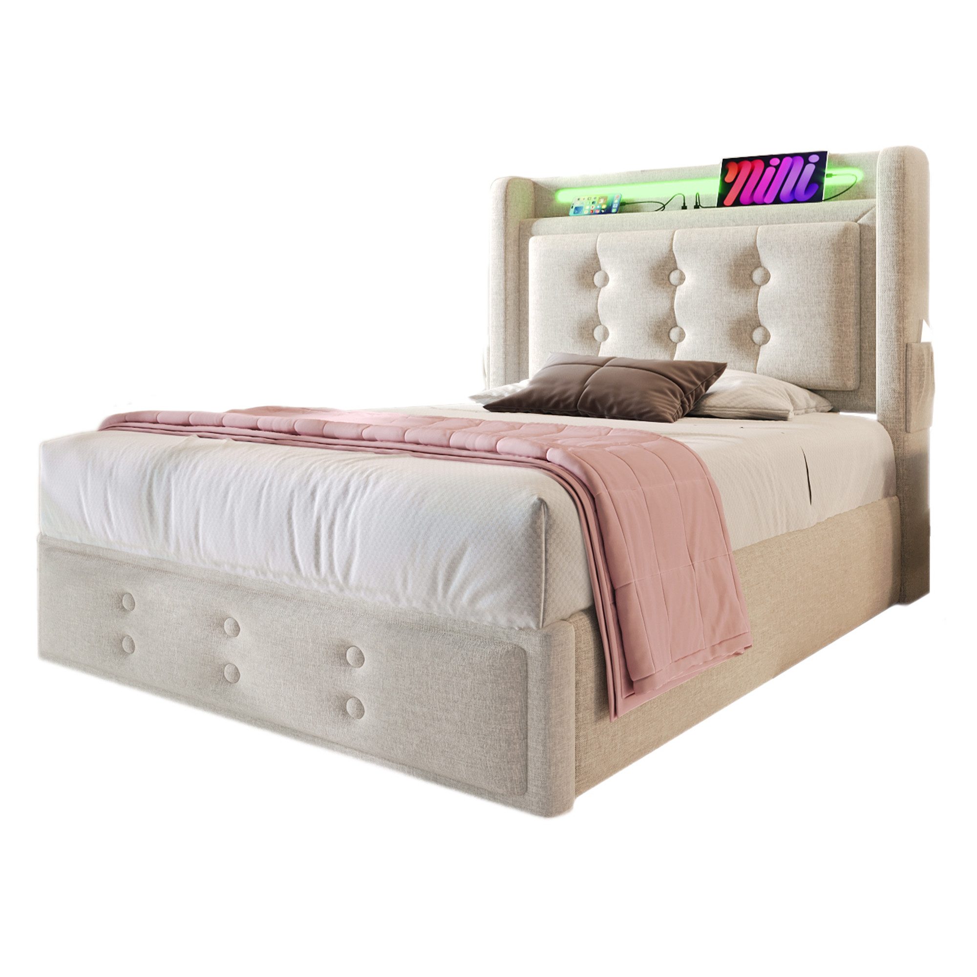 Flieks Polsterbett, LED Einzelbett 90x200cm mit günstig online kaufen