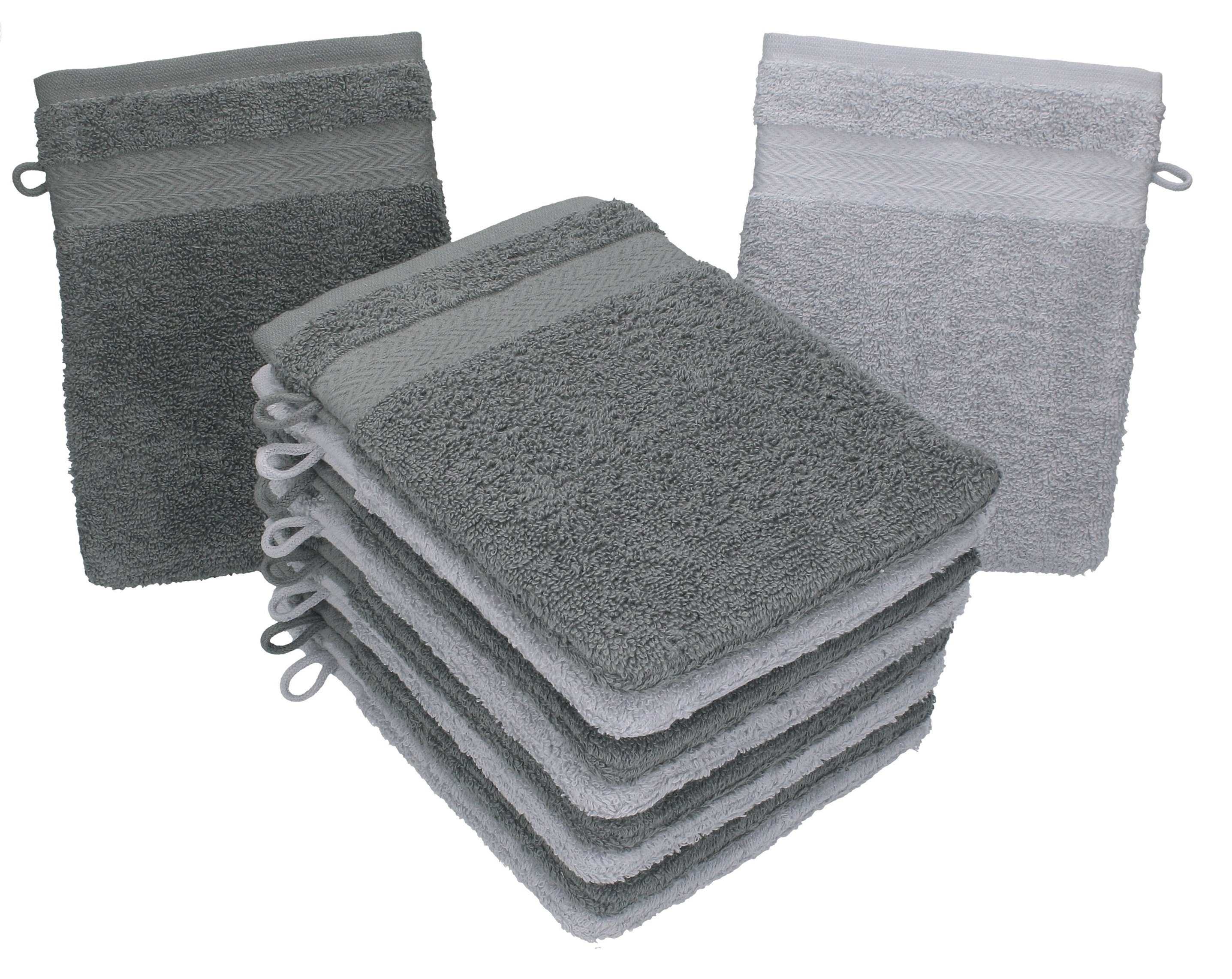 Betz Waschhandschuh 10 Stück Waschhandschuhe Premium 100% Baumwolle Waschlappen Set 16x21 cm Farbe anthrazit und silbergrau (10-tlg)