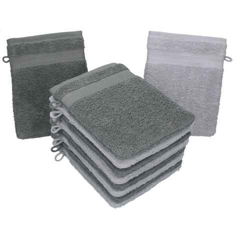 Betz Waschhandschuh 10 Stück Waschhandschuhe Premium 100% Baumwolle Waschlappen Set 16x21 cm Farbe anthrazit und silbergrau (10-tlg)