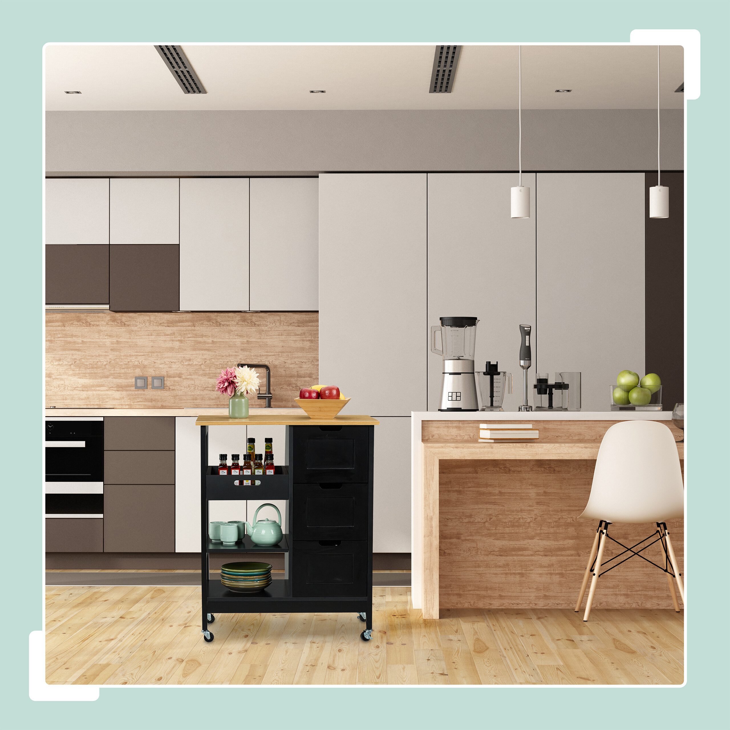 relaxdays Küchenwagen mit Arbeitsplatte, schwarz günstig online kaufen