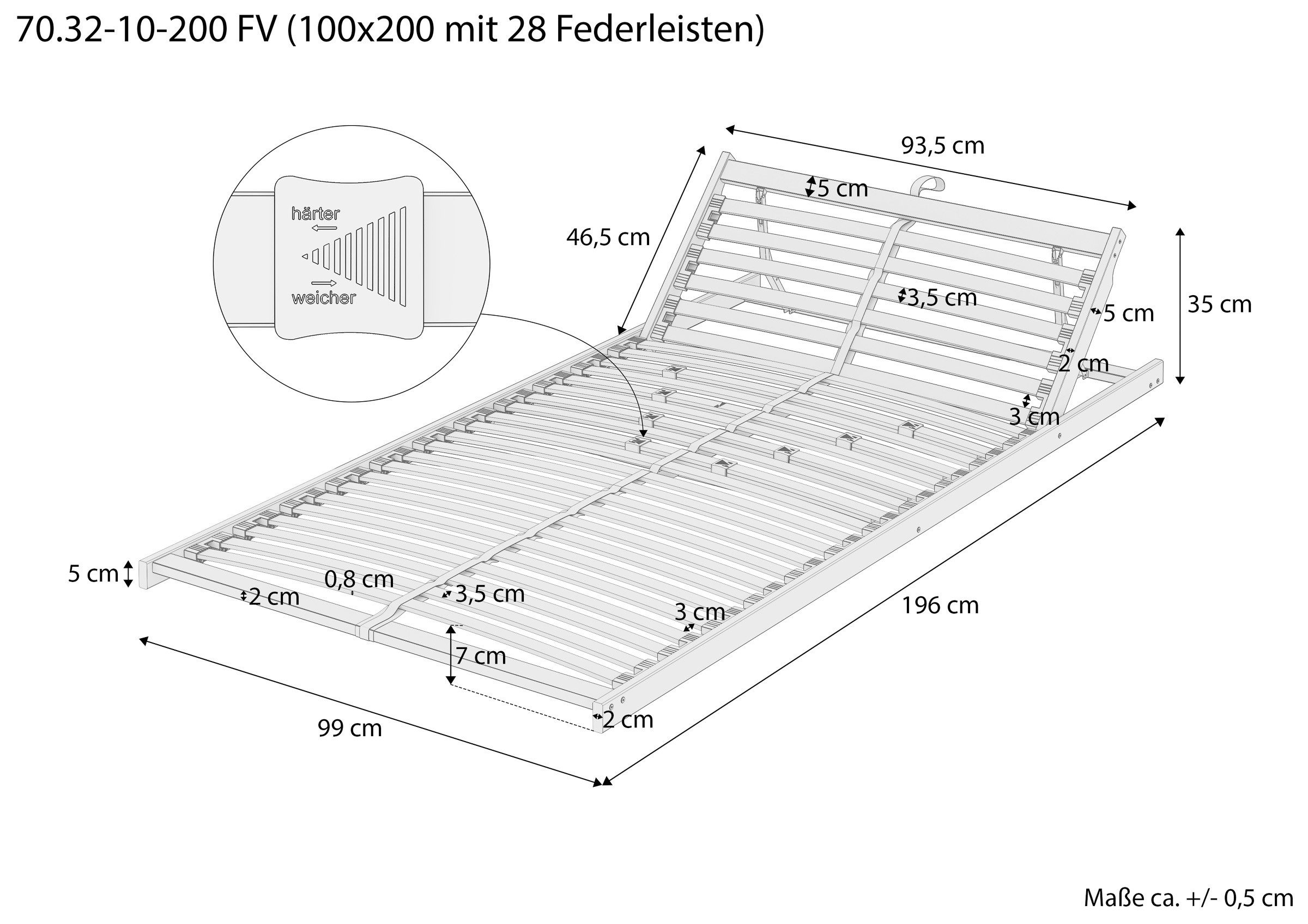 Lattenrost Federholzrahmen Lattenrost Kopfteil verstellbar, ERST-HOLZ, Kopfteil verstellbar