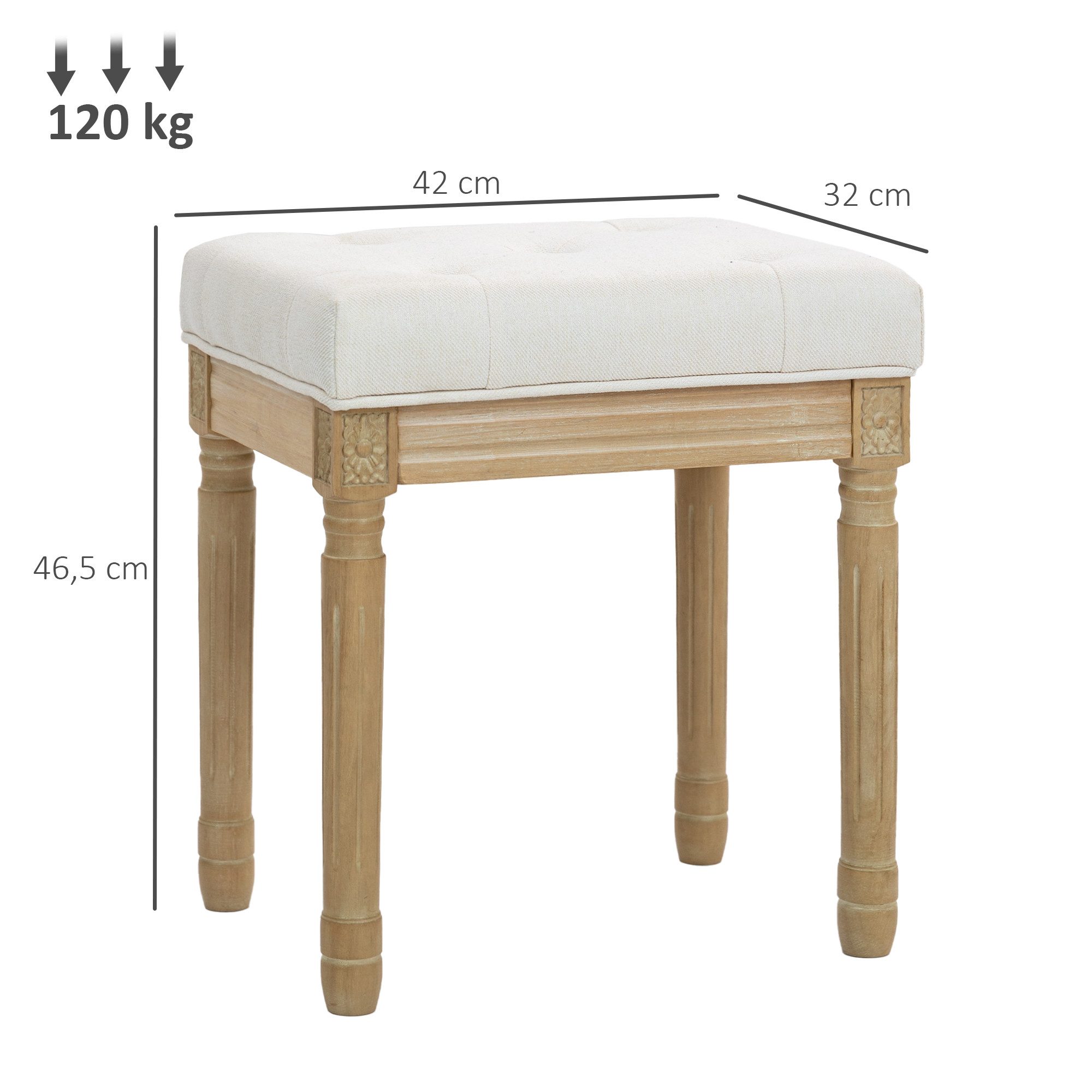 HOMCOM Fußhocker mit gepolstertem Sitz, Holzbeine (Sitzhocker, 1 St., Polsterhocker), für Schlafzimmer, Wohnzimmer, Beige