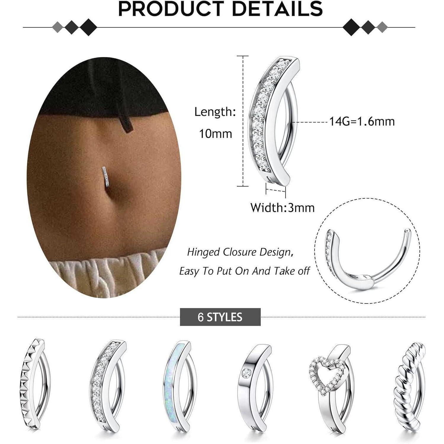 FIOROYAL Bauchnabelpiercing-Set 6er Set Bauchnabelpiercing Gold Silber CZ Opal Herz Ring Belly