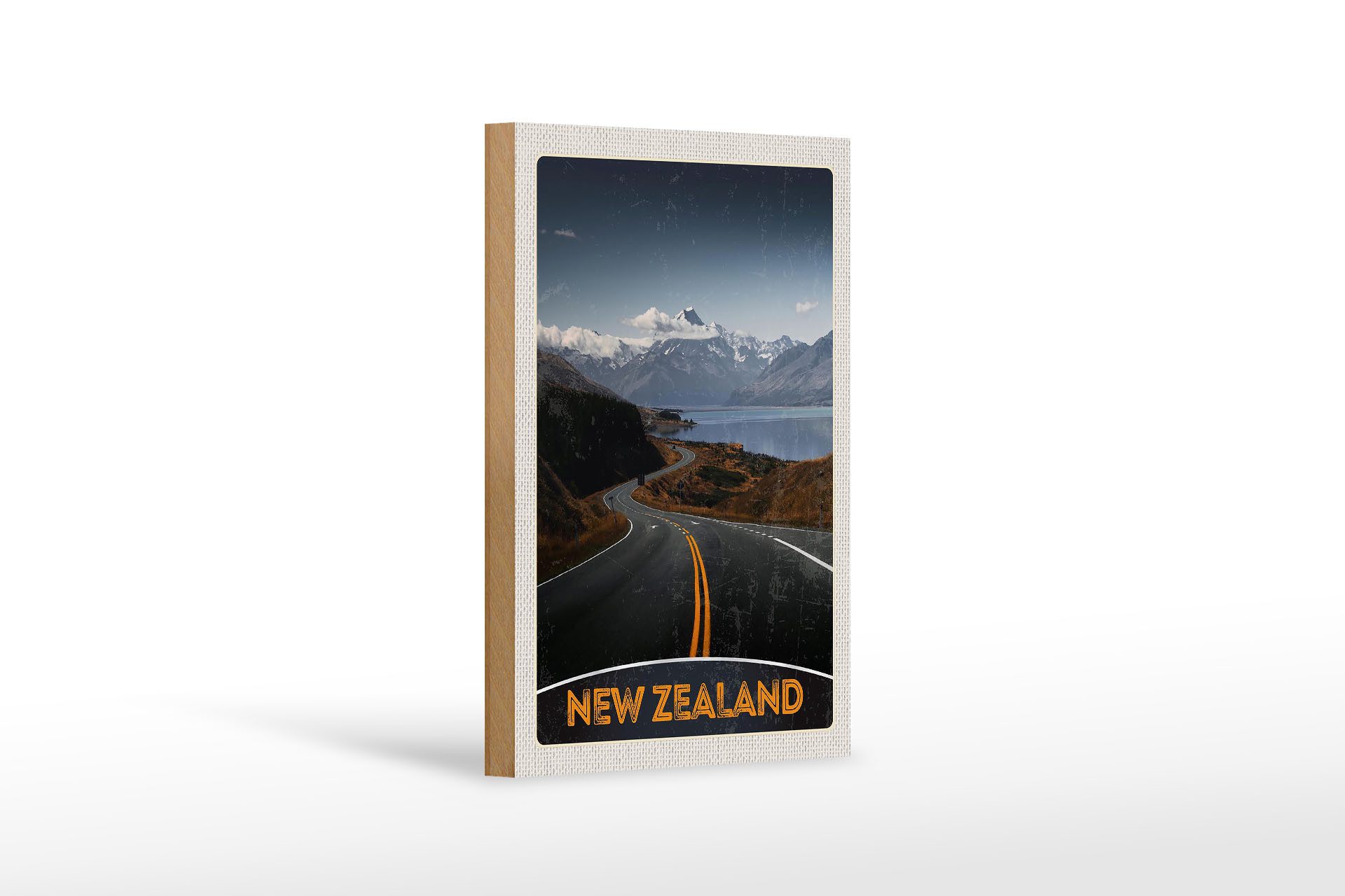 Holzbild Reise 12x18 cm Neuseeland Meer Straße Natur Urlaub