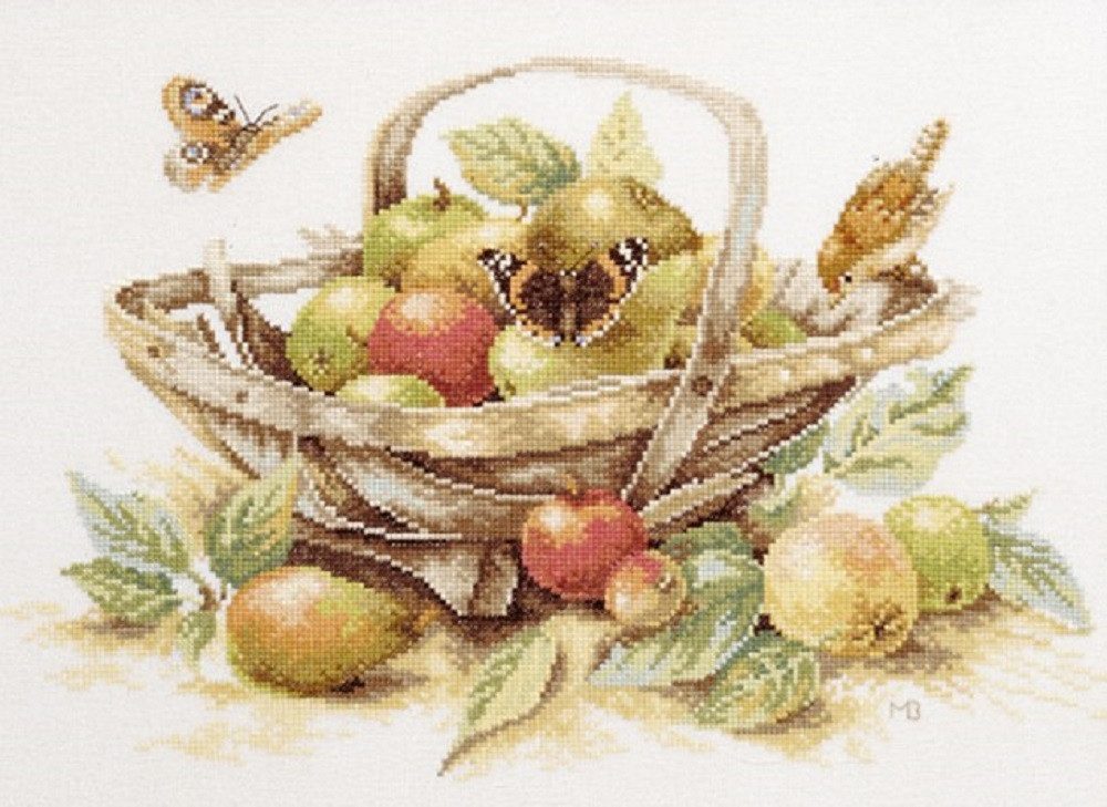Lanarte Kreativset Lanarte PN-0007960 Korb mit Äpfel, Kreuzstichpackung, (Set, embroidery Kit), Made in Europe