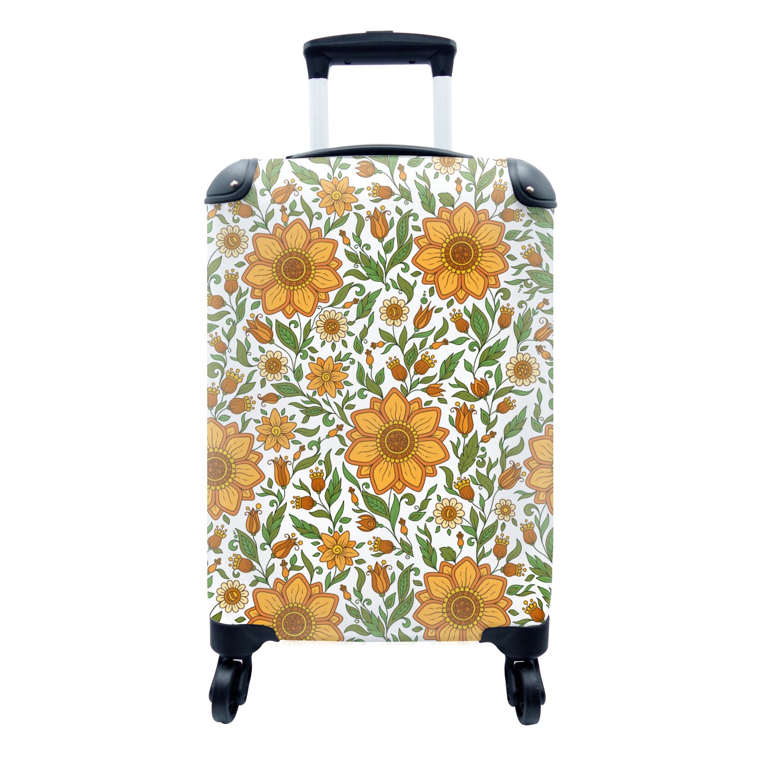 MuchoWow Handgepäckkoffer Blumen - Orange - Design, 4 Rollen, Reisetasche mit rollen, Handgepäck für Ferien, Trolley, Reisekoffer