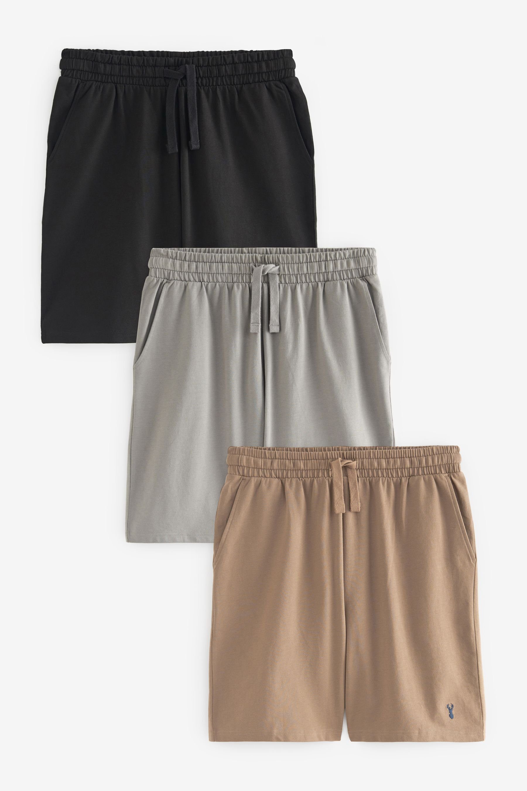 Next Schlafshorts Leichte Shorts, Black/Grey/Tan Brown (3-tlg) 3er-Pack