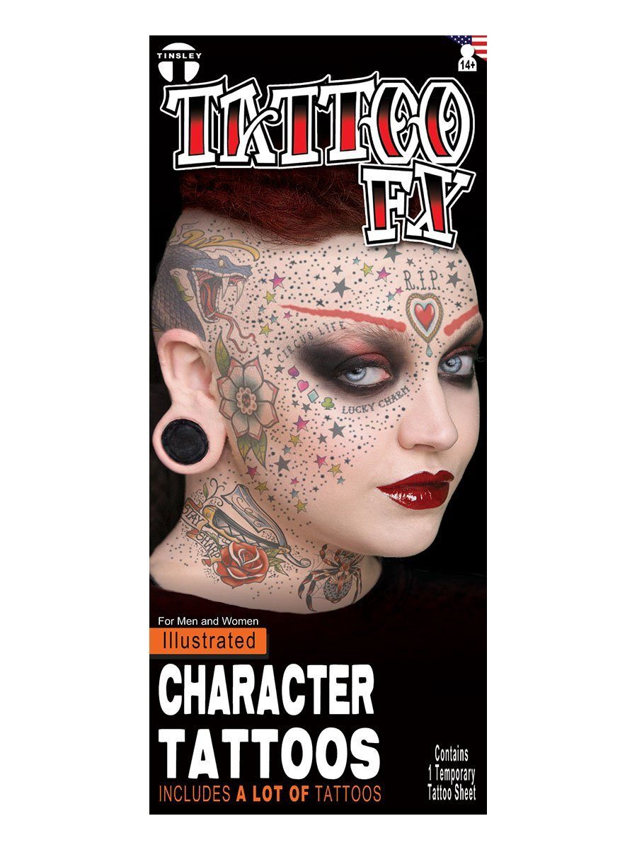 Theaterschminke Illustrated Face Klebe-Tattoos - Fasching Hallowee